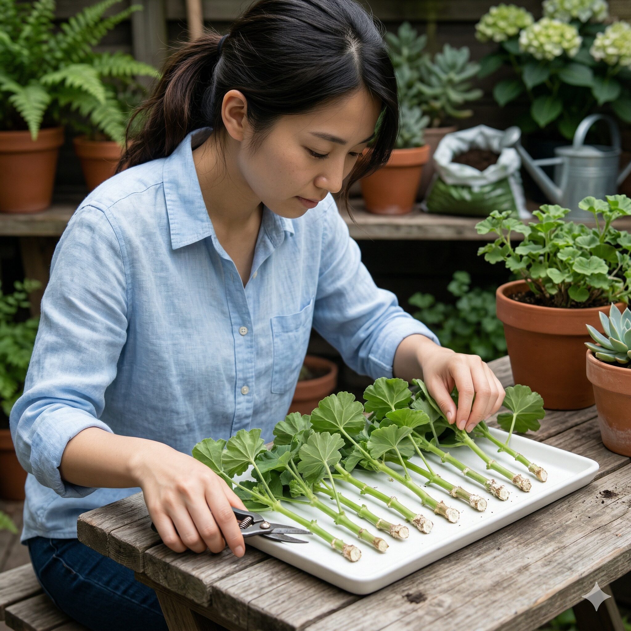 ゼラニウム 育て方 室内9 ゼラニウムの挿し木を成功させるために切り口を日陰で乾燥させる工程