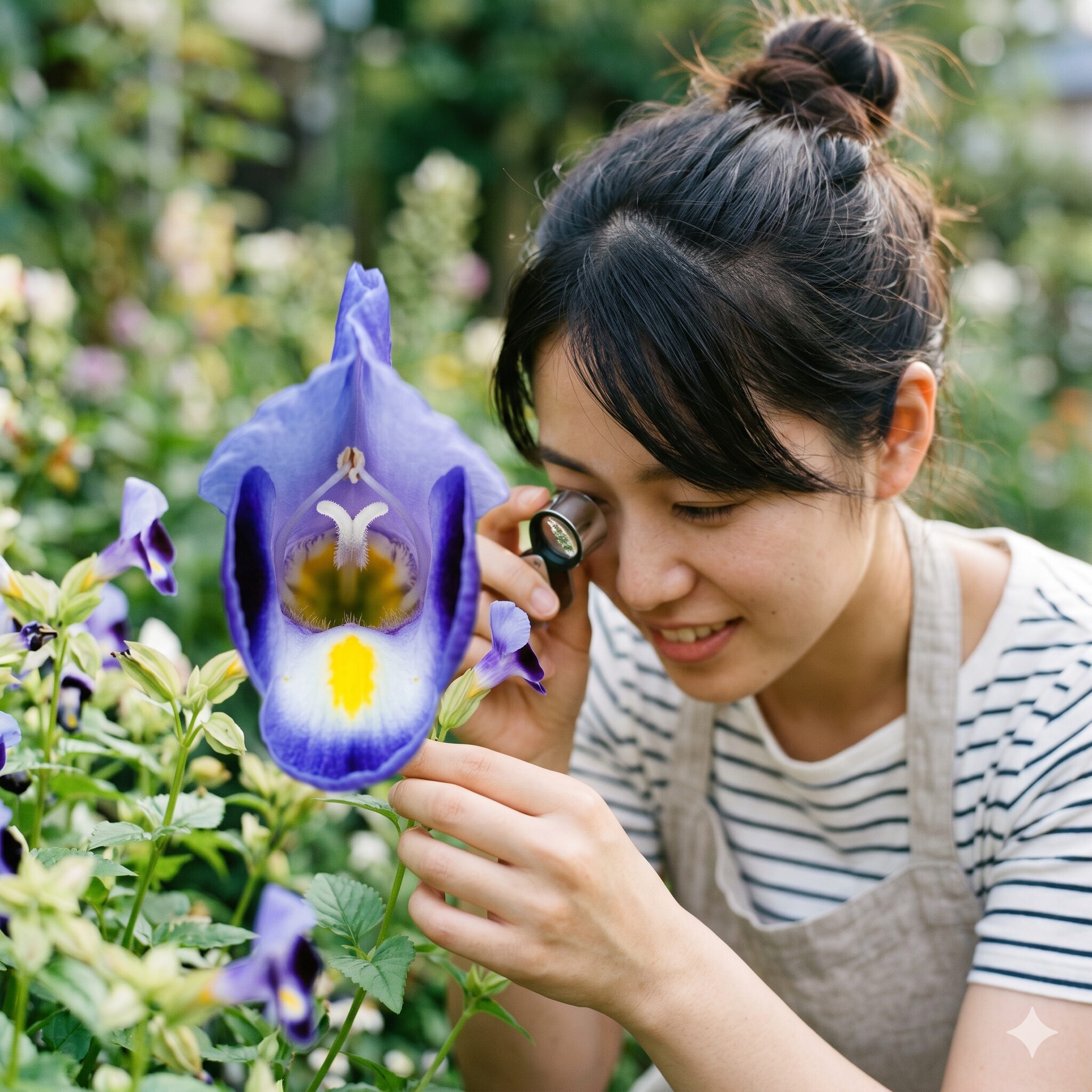 トレニア花言葉2　トレニアの花の中心部。花言葉「ひらめき」の由来となった二股の雌しべの接写写真。