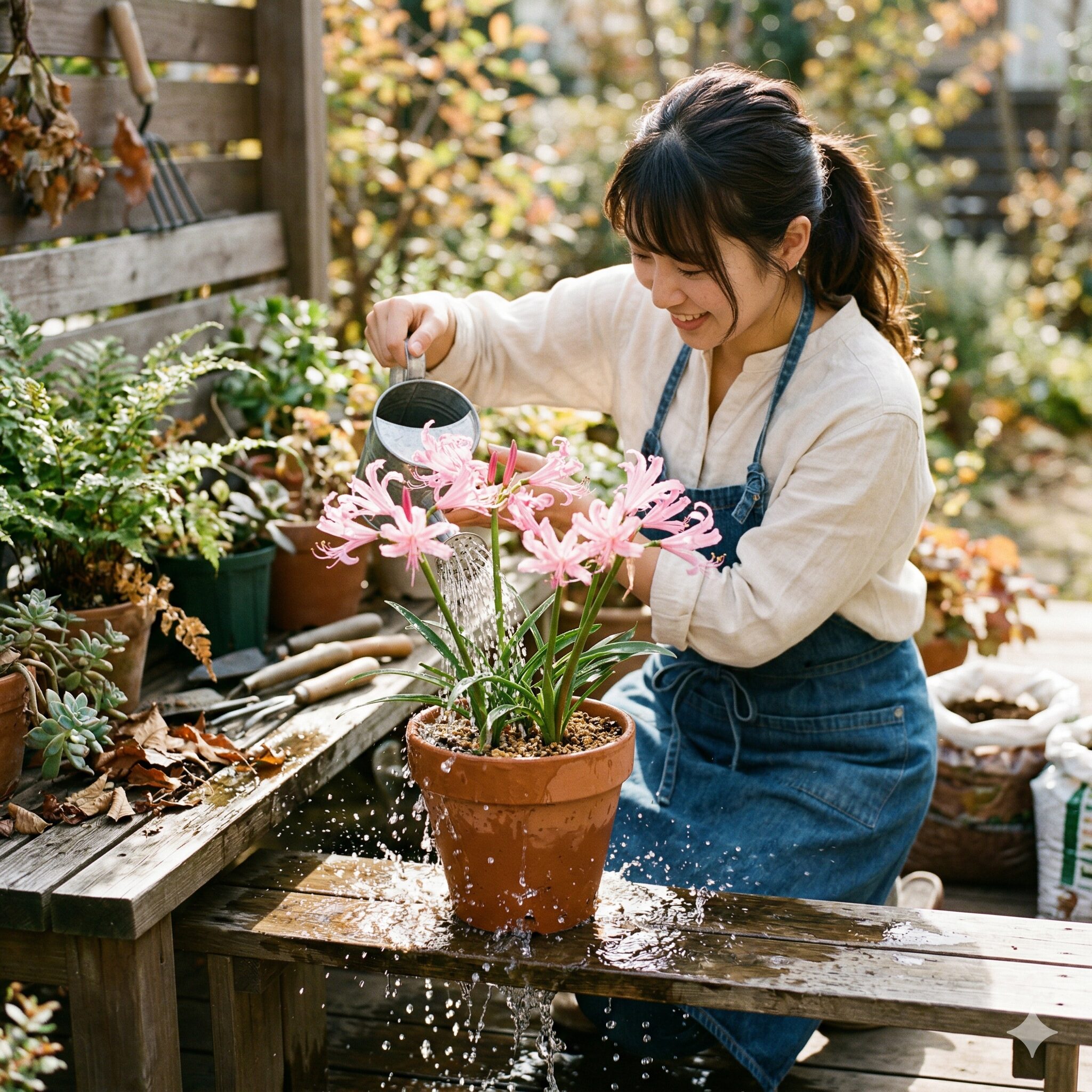 ネリネ クリスパ 育て方6 ネリネ・クリスパの成長期に土が乾いたタイミングで行うたっぷりの水やり