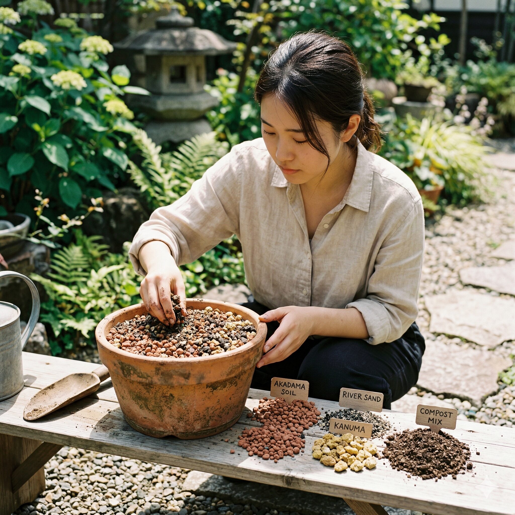 ネリネ ボーデニー 育て方5 ネリネ栽培に最適な水はけの良い配合土と通気性に優れた素焼き鉢