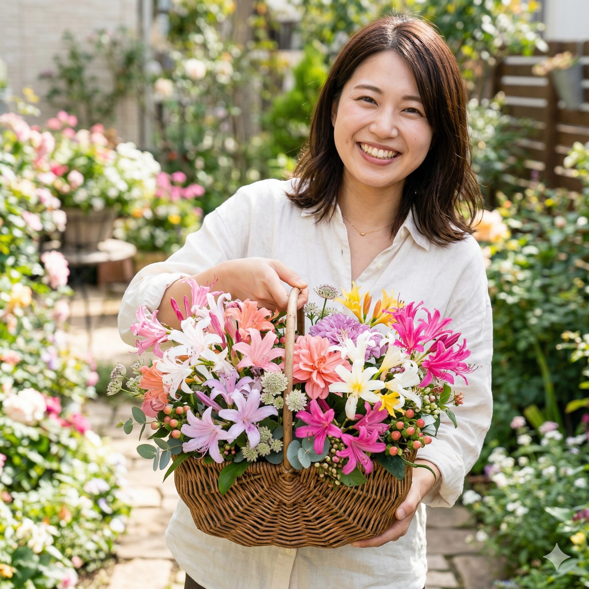 ネリネ 彼岸花 違い10　ピンクや白など多彩な色合いの園芸用ネリネとリコリスのフラワーアレンジメント