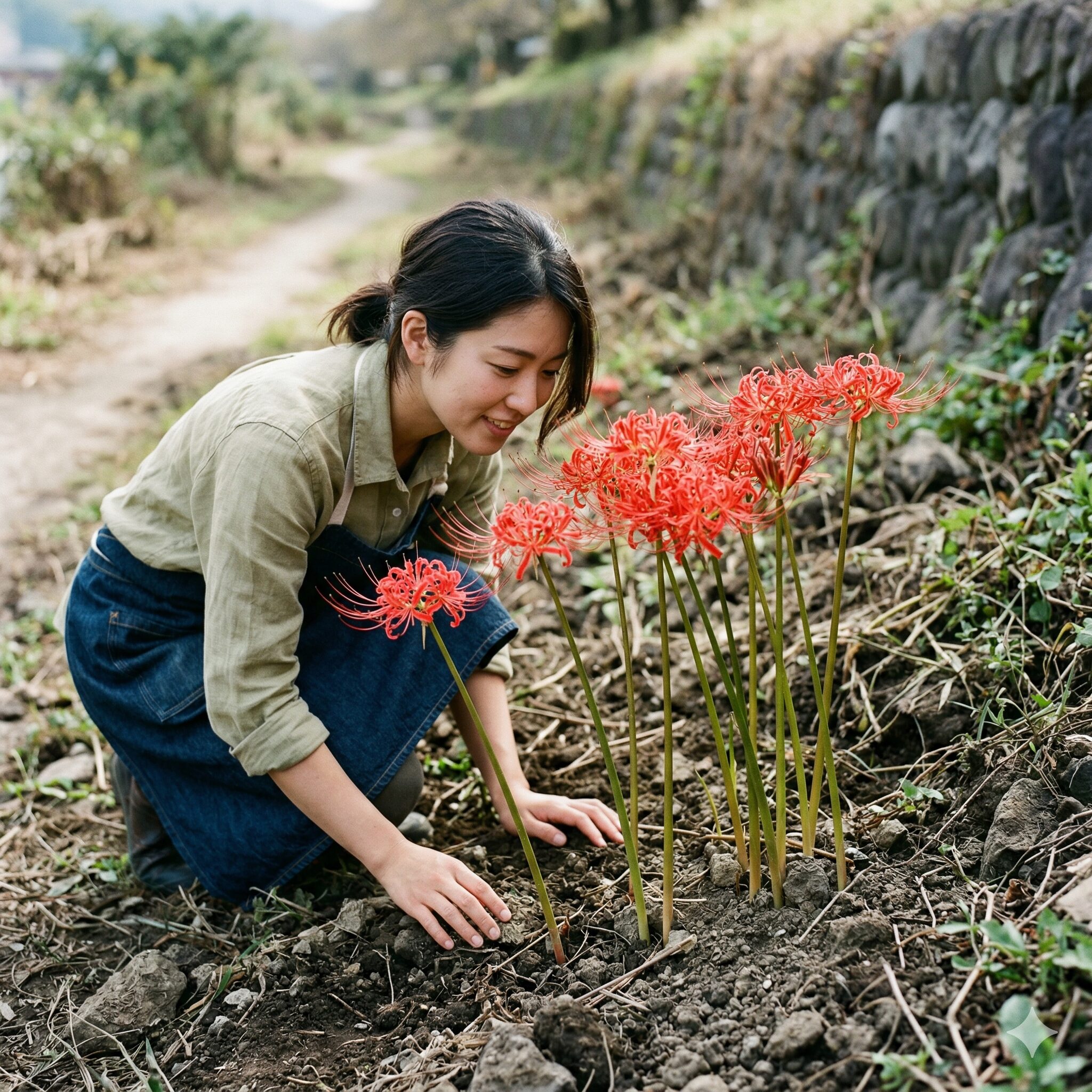 ネリネ 彼岸花 違い5　葉がない状態で土から茎が伸びて花を咲かせる彼岸花の独特な生態写真