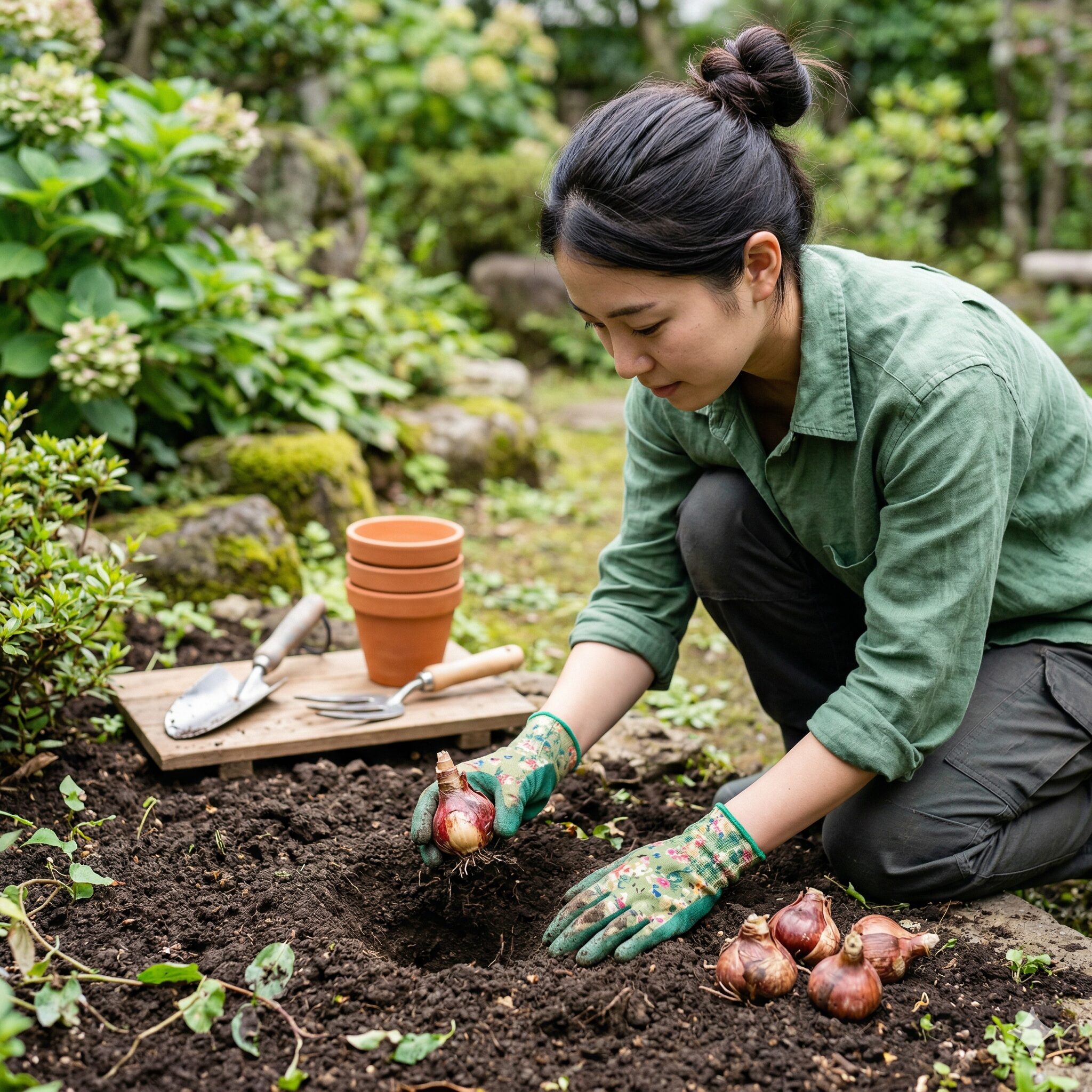 ネリネ 彼岸花 違い7　ヒガンバナ科の植物を扱う際に皮膚炎を防ぐために手袋を着用している様子