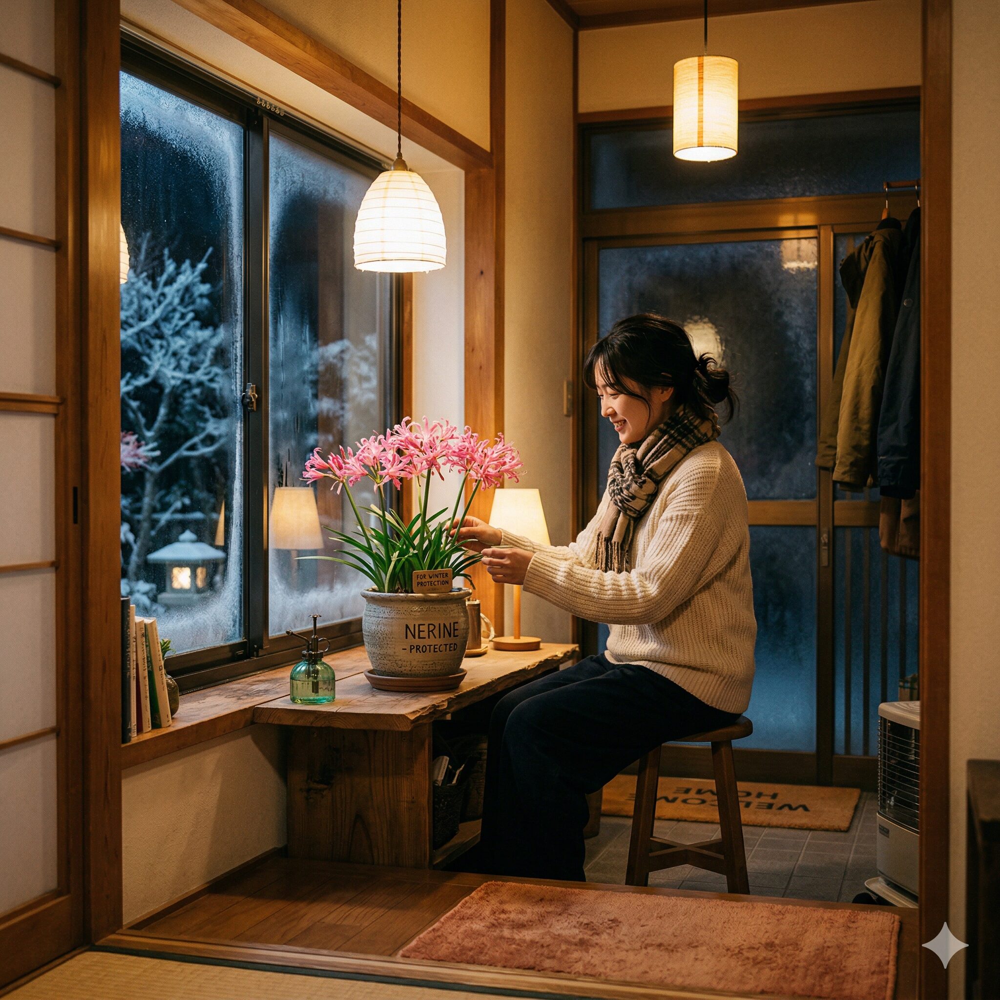 ネリネ 植え 替え 時期10 八王子市などの寒冷地で冬の霜から守るため室内に取り込まれたネリネ