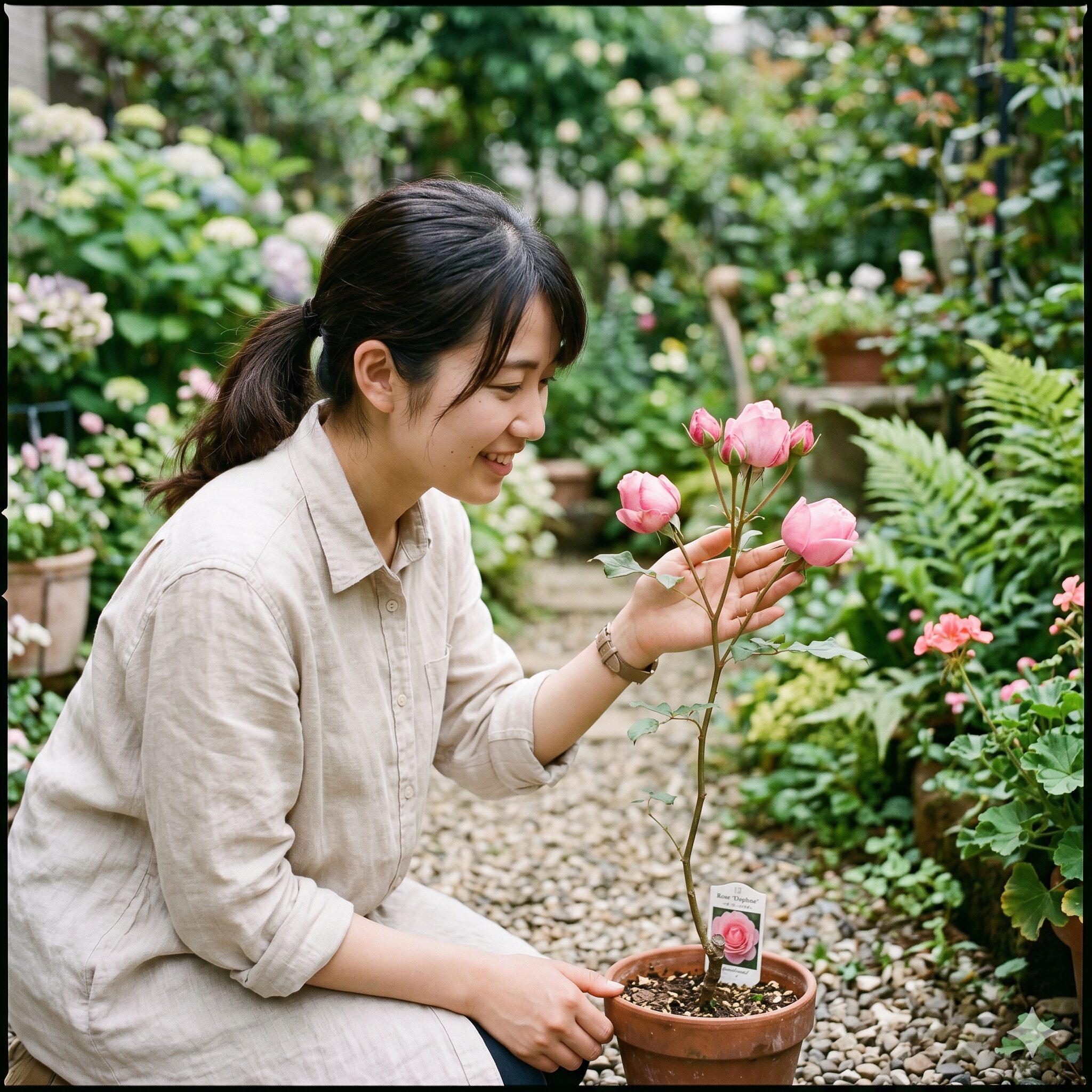 バラ ダフネ 欠点2　バラ「ダフネ」の新苗についた蕾と初期成長の様子