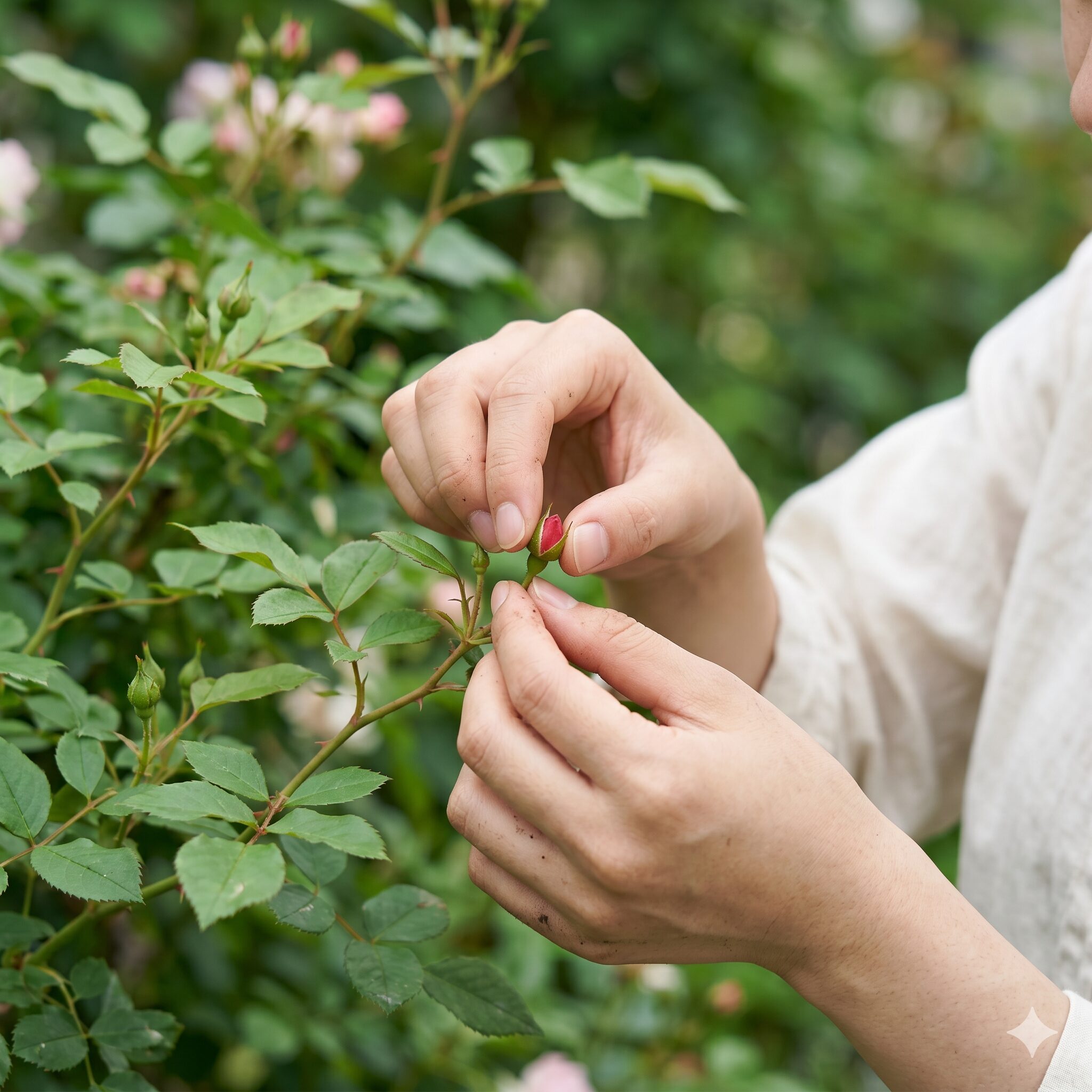 バラ ダフネ 欠点3　バラ「ダフネ」の初期成長を促すための正しい摘蕾（つぼみ摘み）のやり方