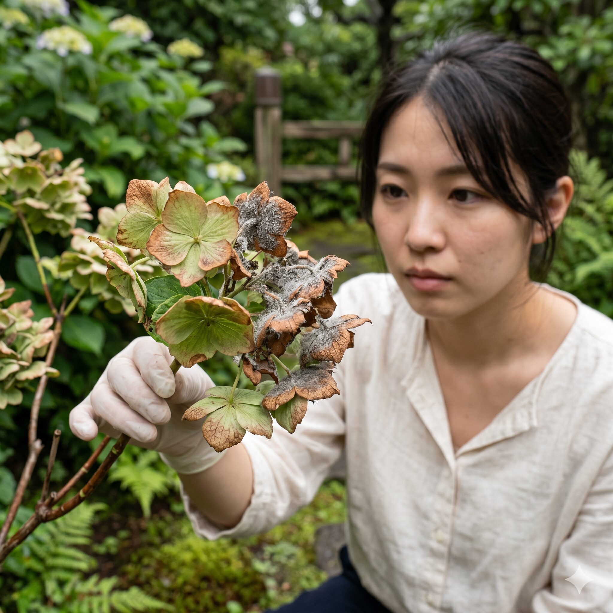バラ ダフネ 欠点4　バラ「ダフネ」の花びらに発生した灰色かび病（ボトリチス病）の症状