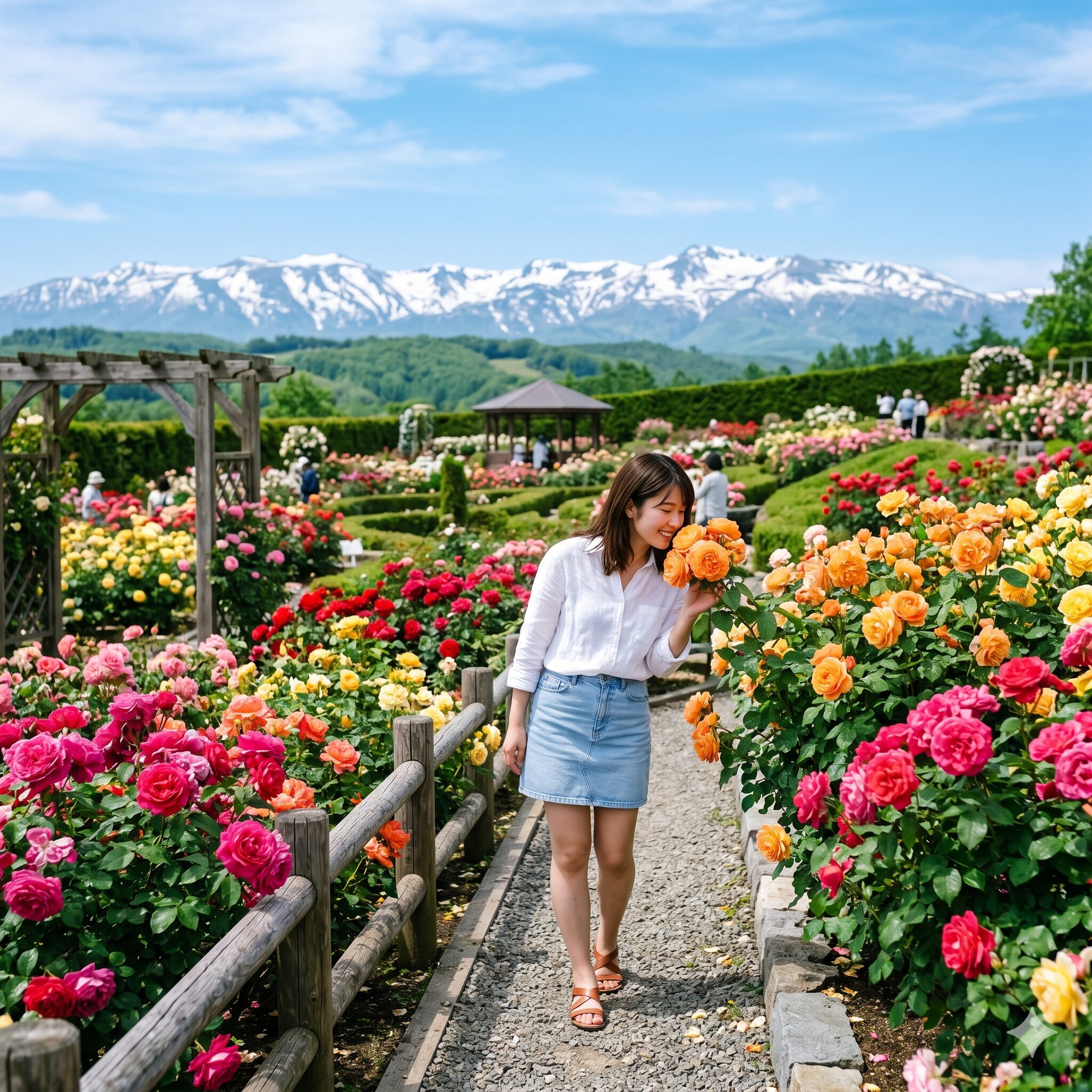 バラ 季節 いつ5　北海道の爽やかな初夏の気候の中で鮮やかに発色し咲き誇るバラ園