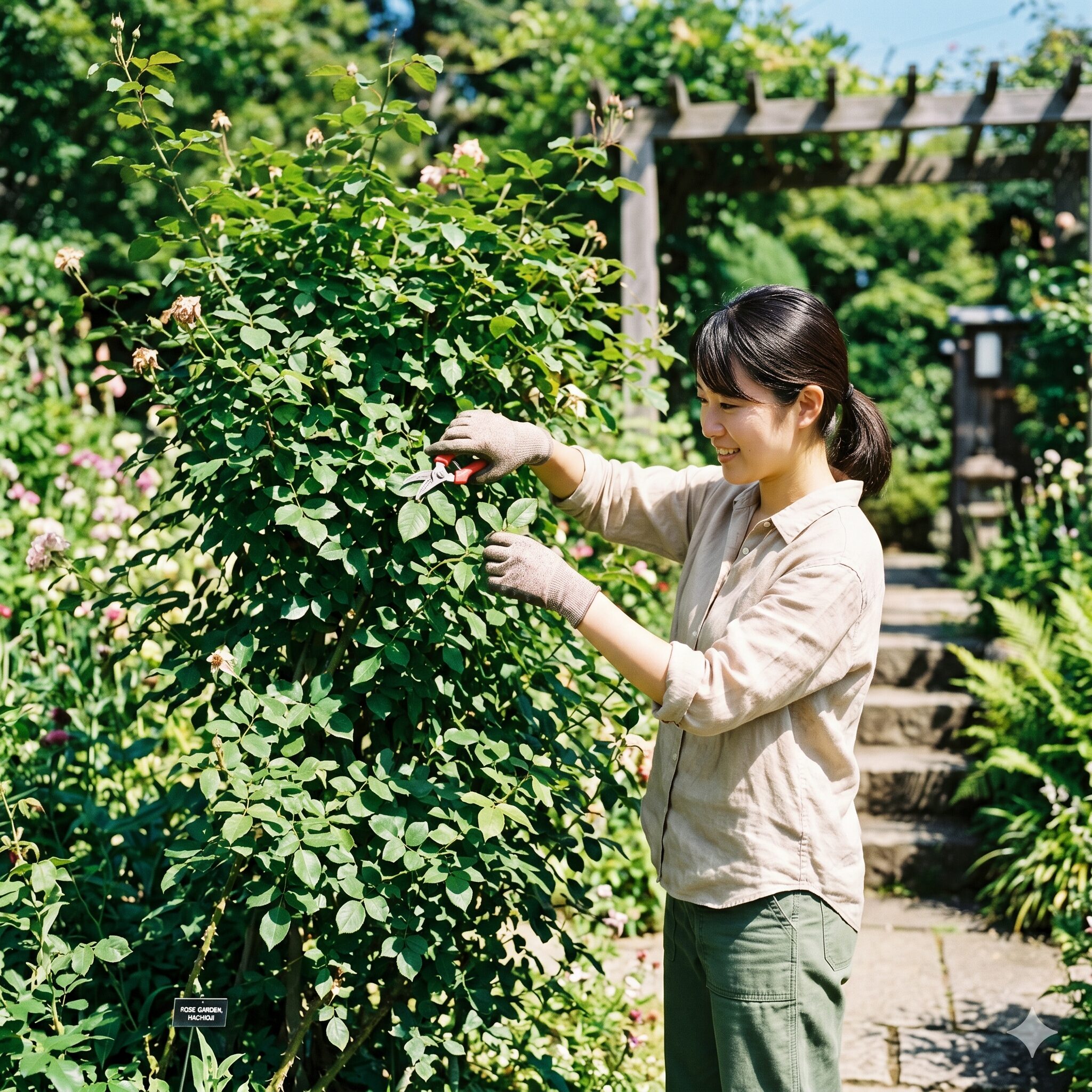 バラ 季節 いつ9　10月にバラを一斉開花させるために行う8月下旬の夏剪定の様子