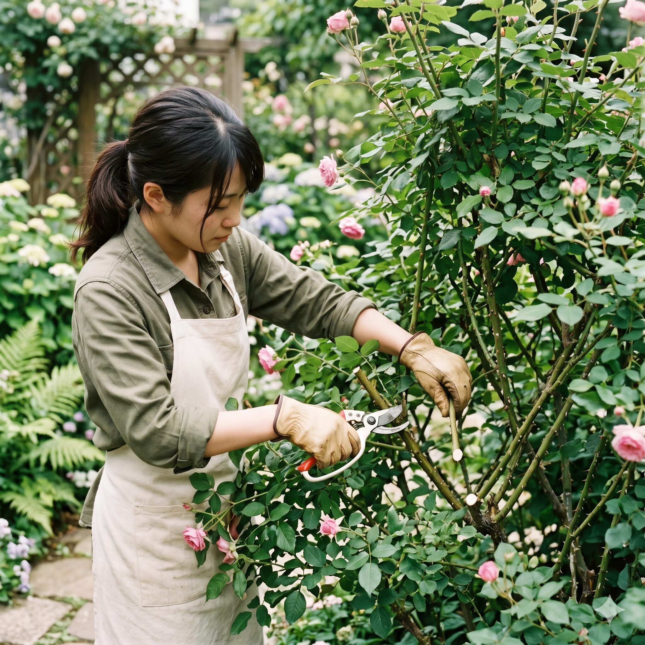 バラ 殺虫剤 ローテーション5　うどんこ病予防のために株の風通しを良くするバラの透かし剪定