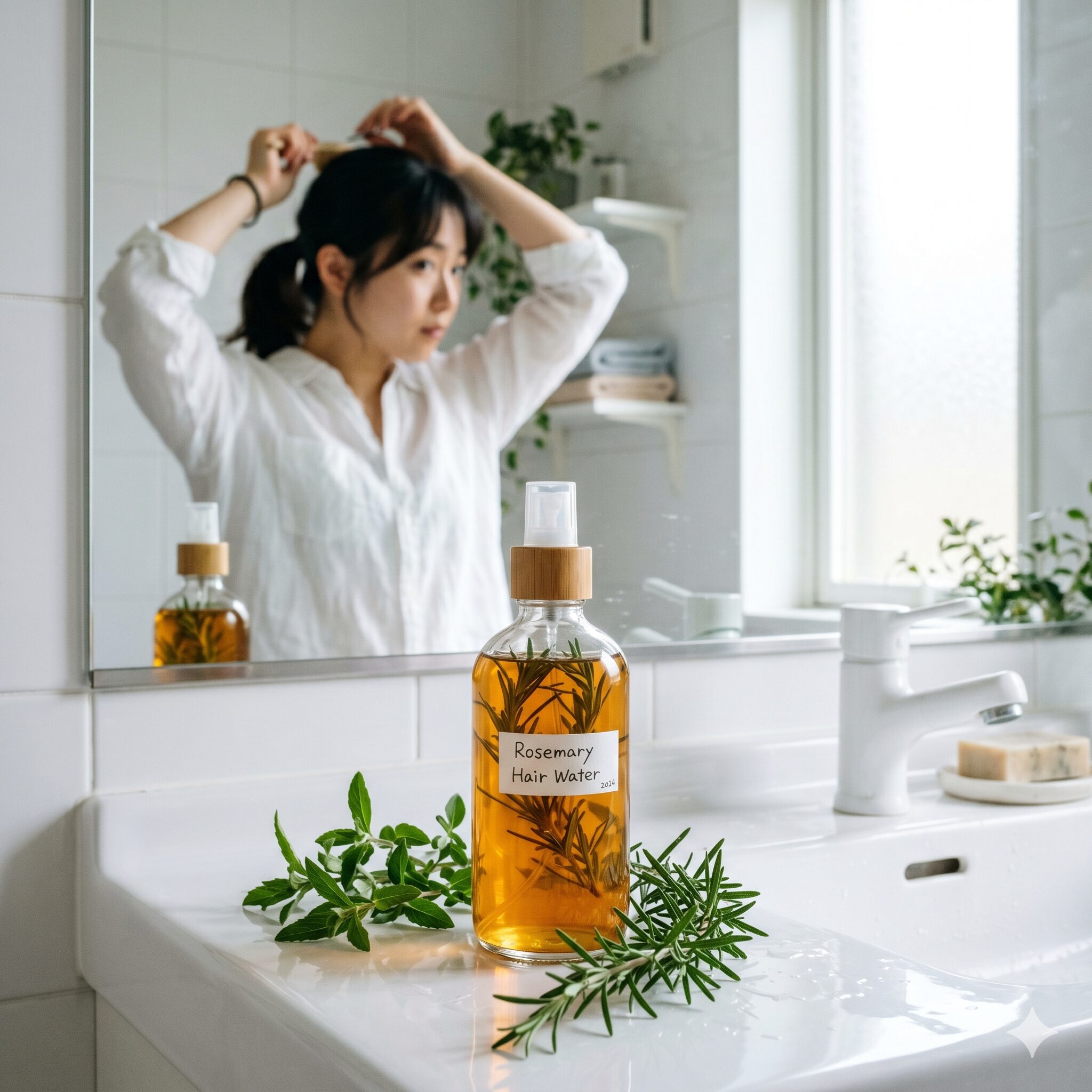 ローズマリー 生 使い方8　頭皮ケアに使う手作りのローズマリーウォーターと生の枝