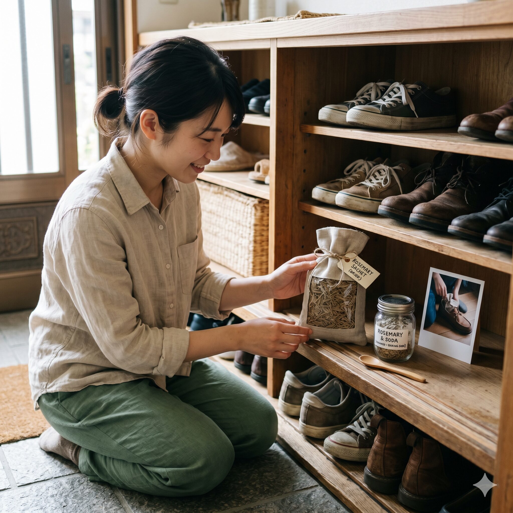 ローズマリー枯れたら10　枯れたローズマリーの再利用。手作りの消臭サシェとハーブ重曹の活用例