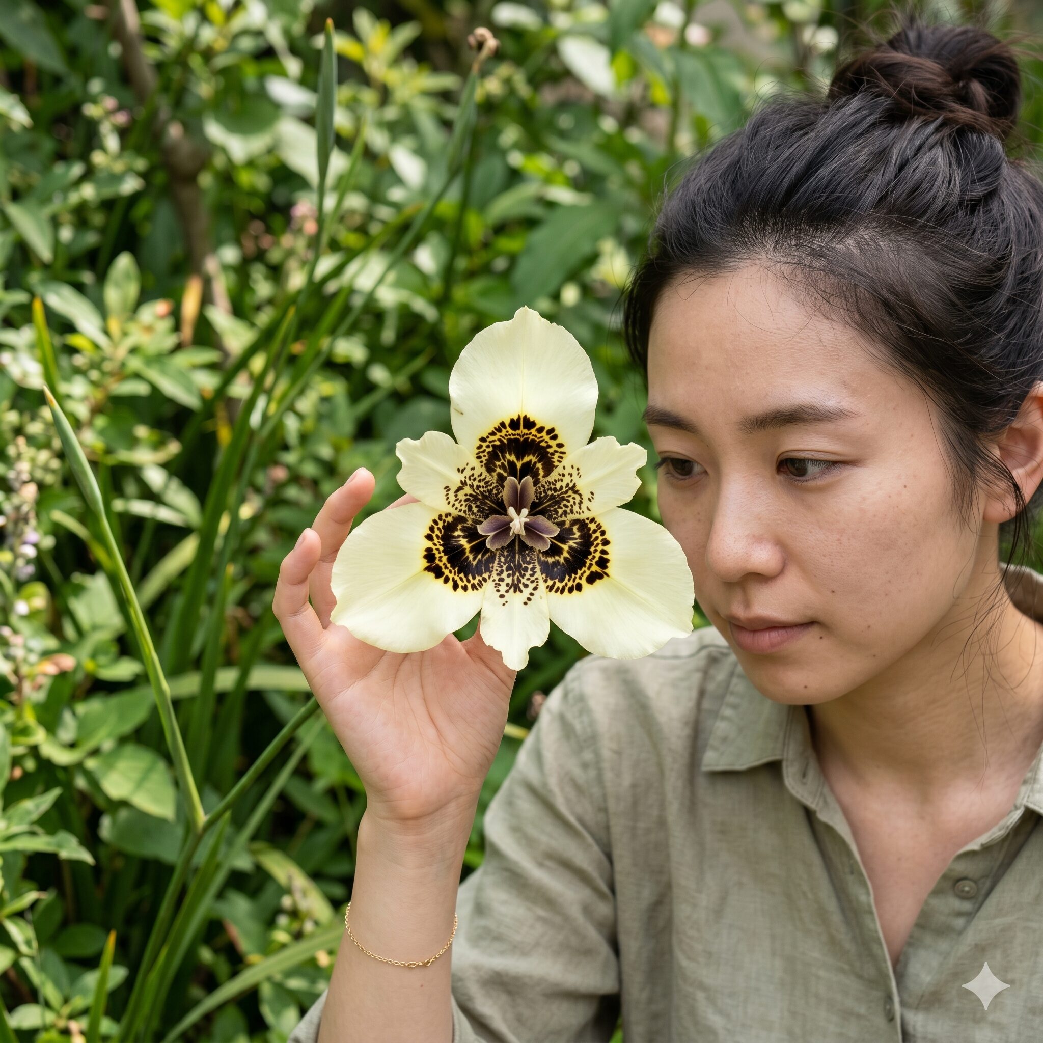 琉球 シャガ2　琉球シャガ（ディエティス・ビコロル）の花びらの斑紋と特徴的な色彩