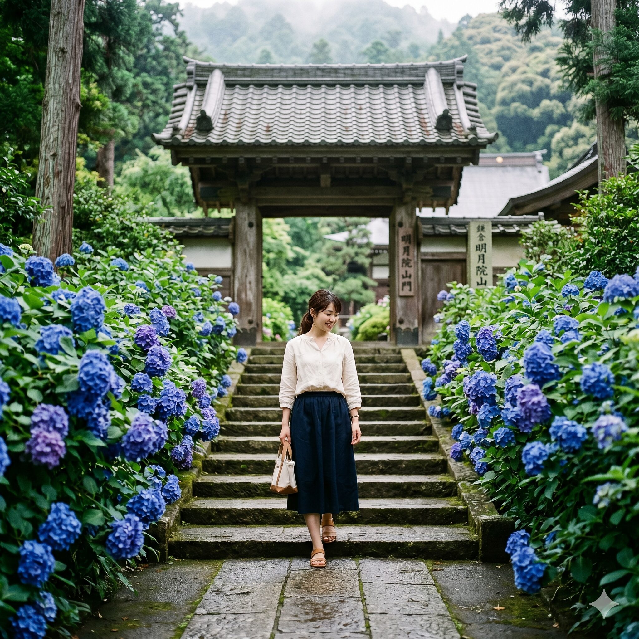 紫陽花 いつ咲く3　関東の紫陽花の名所・鎌倉の寺院に咲く満開の青い紫陽花