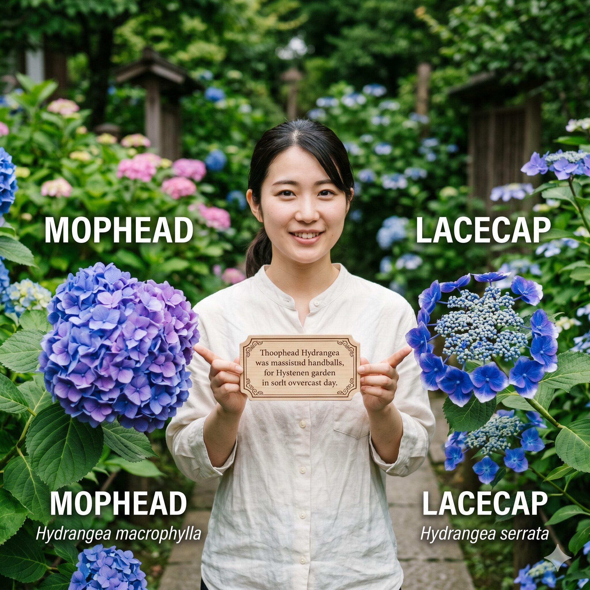 紫陽花 英語4 モップヘッド(手毬咲き)とレースキャップ(額咲き)の紫陽花の比較