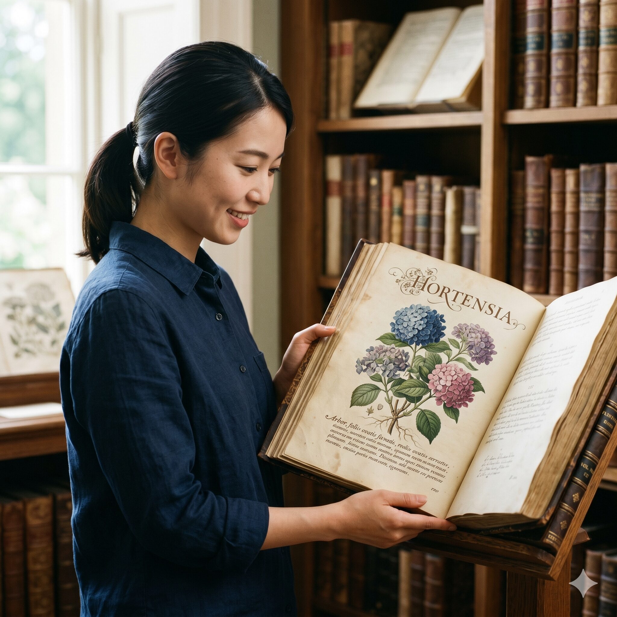 紫陽花 英語5 18世紀の植物図鑑風に描かれた「Hortensia(ホルテンシア)」の挿絵