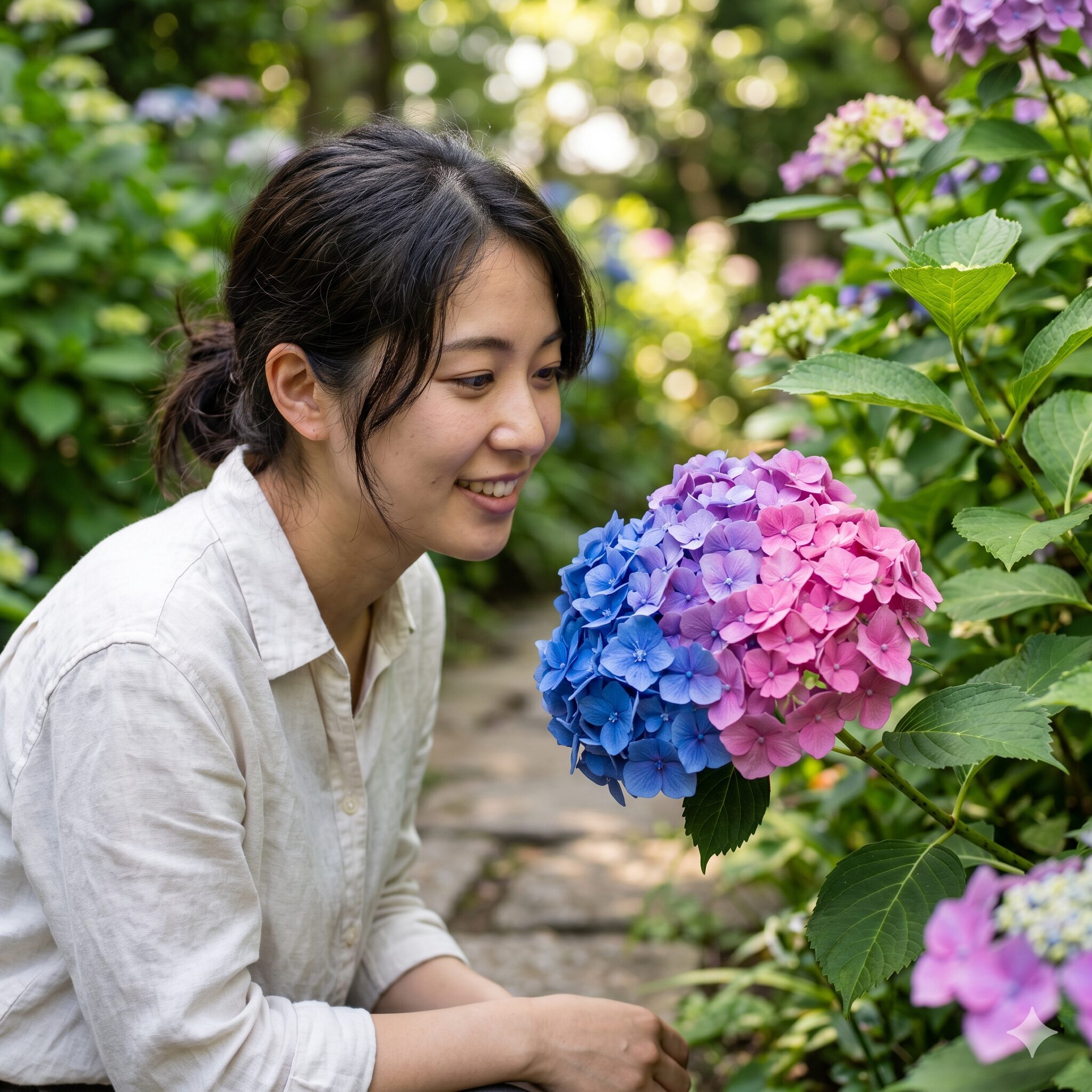 紫陽花 英語7 土壌のpHによって青からピンクへ色が変化する紫陽花のグラデーション