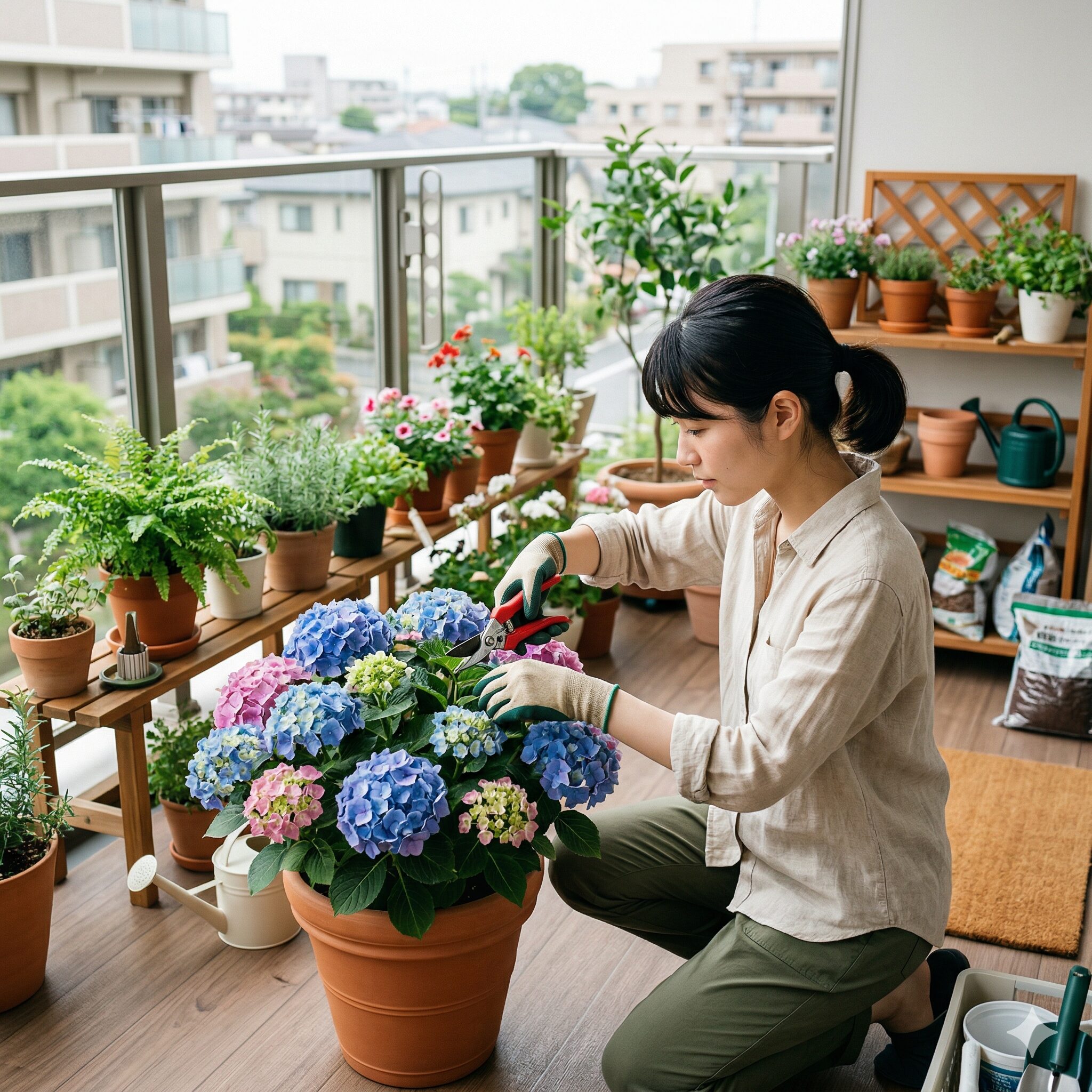 紫陽花の剪定6　ベランダで鉢植えの紫陽花をコンパクトに切り戻す管理方法