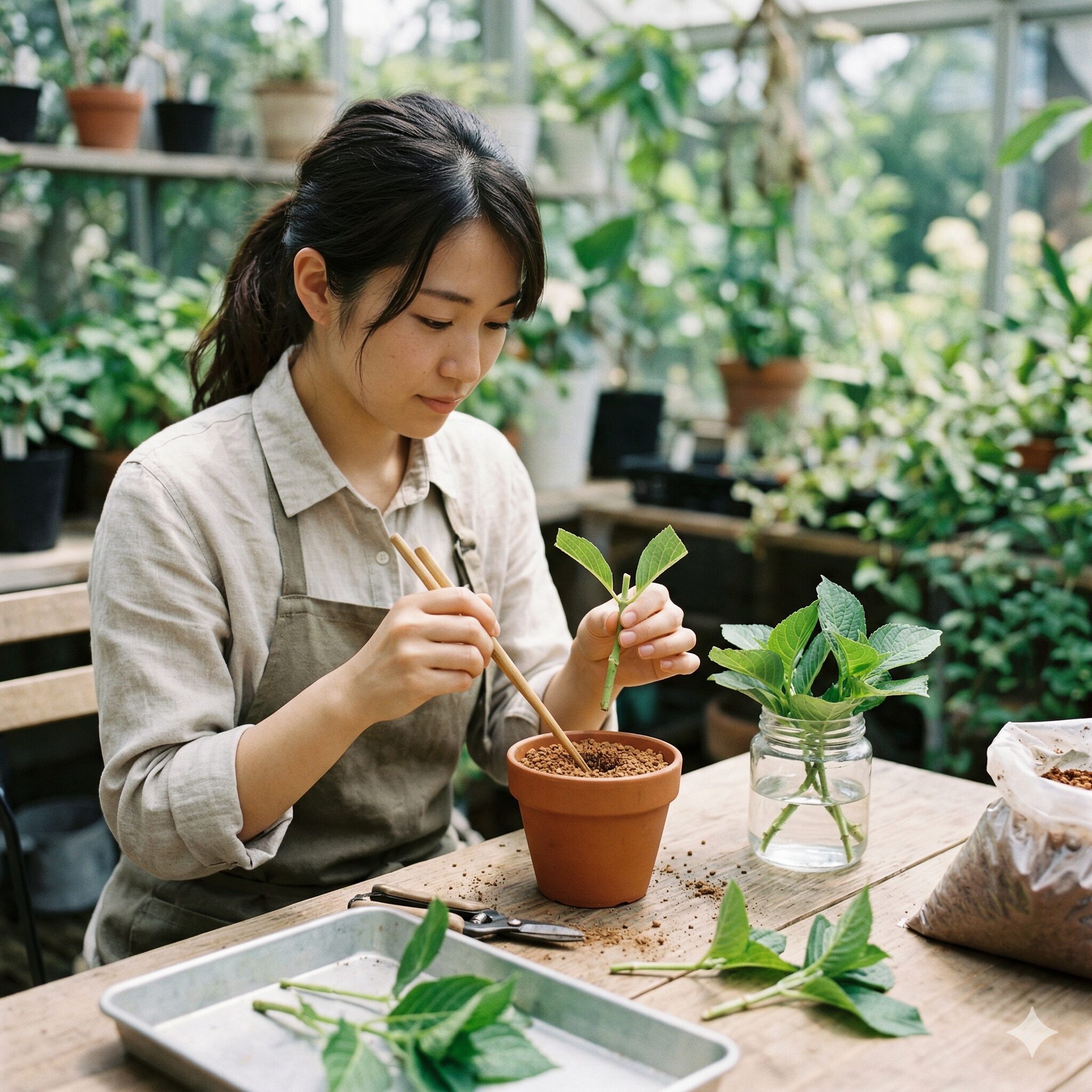 紫陽花の剪定9　紫陽花の剪定枝を使った挿し木の作り方と葉のカット手順