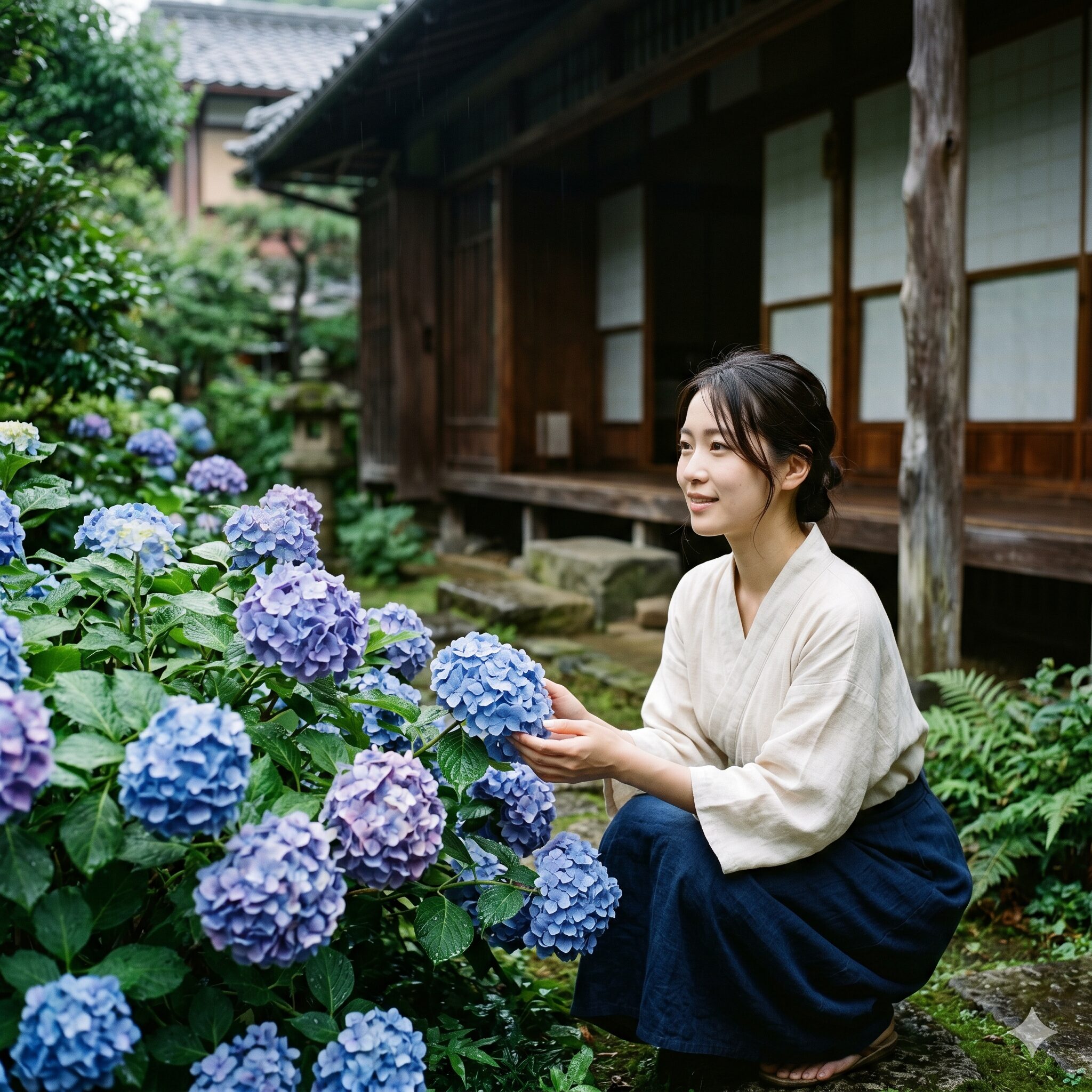 紫陽花を植える時期1　紫陽花を植える時期に知っておきたい、庭で美しく咲き誇る満開のアジサイ