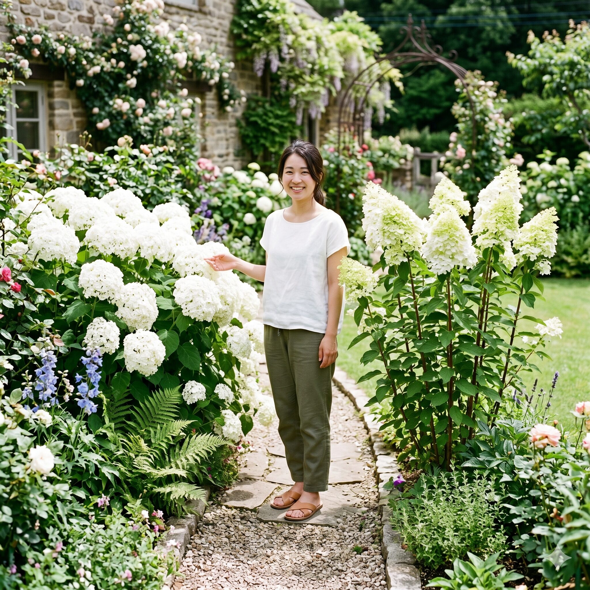紫陽花を植える時期5　紫陽花を植える時期に選びたい、人気品種のアナベルとノリウツギの開花イメージ