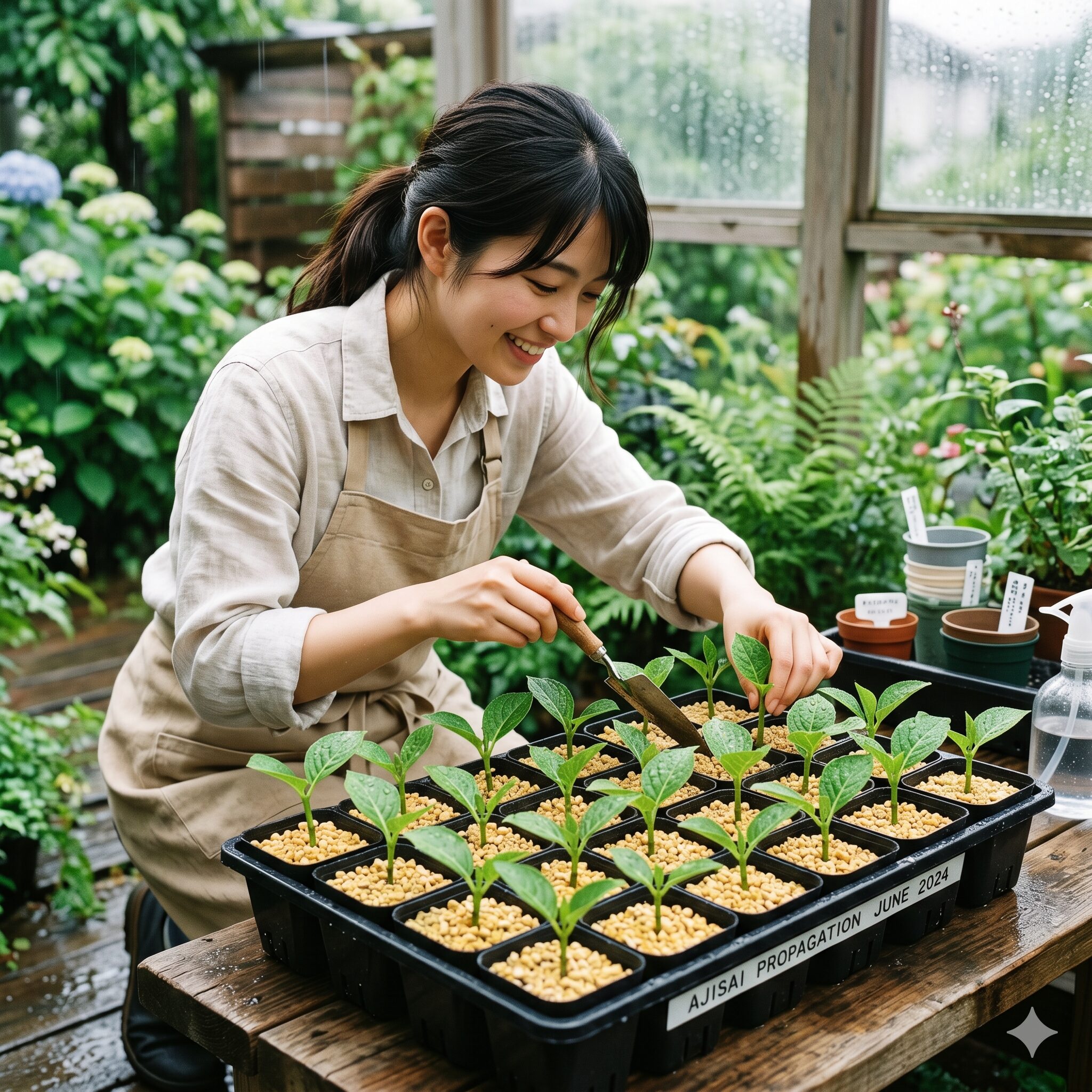 紫陽花を植える時期7　紫陽花を植える時期の知識を活かして挑戦する、6月の梅雨時期のアジサイの挿し木