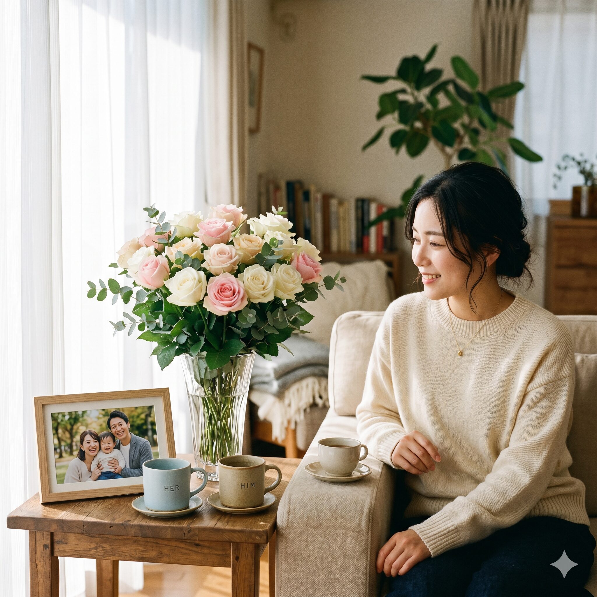 薔薇 20本 意味9　結婚記念日に飾られたピンクと白の薔薇20本のアレンジメント。長年の信頼と感謝を象徴。