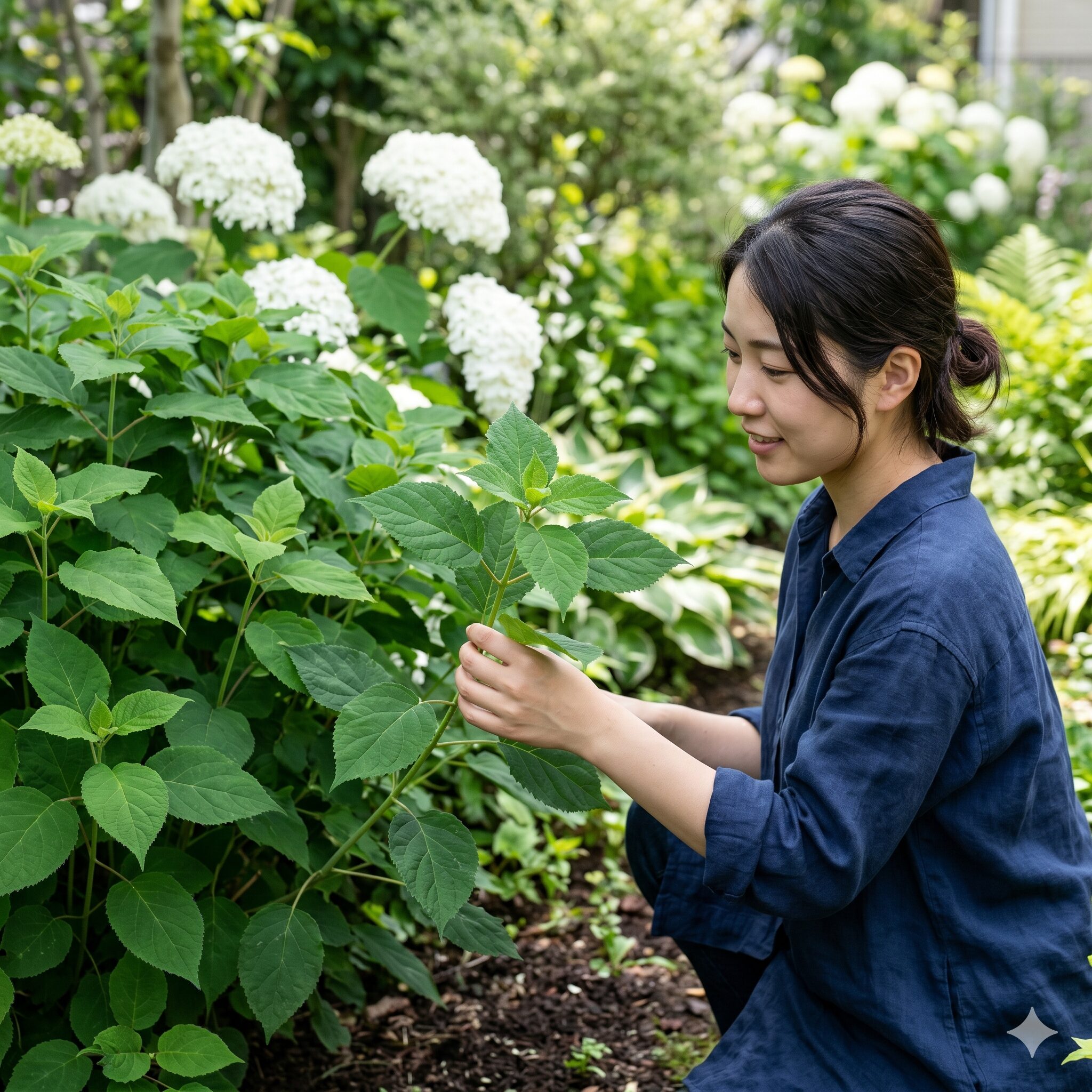 アナベル増やし方3 アナベルの挿し木に適したつぼみのない健康な未開花枝のクローズアップ