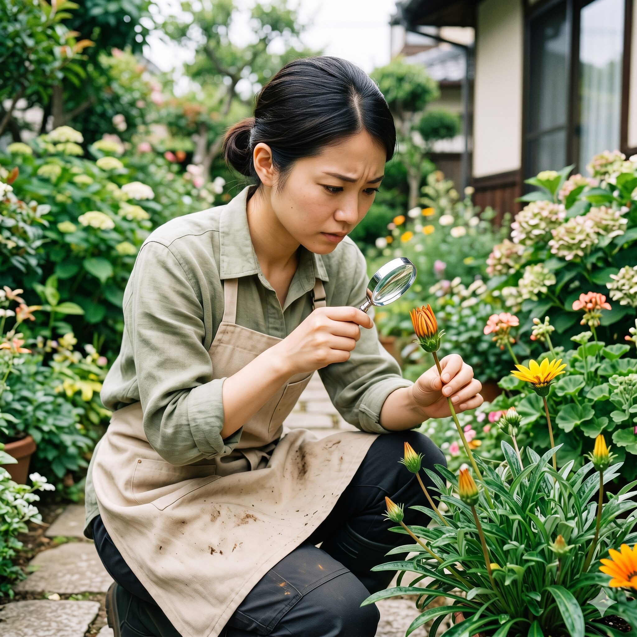ガザニア 花が咲かない10　ガザニアの蕾につくアザミウマや病気のチェック。早期発見と防除対策。