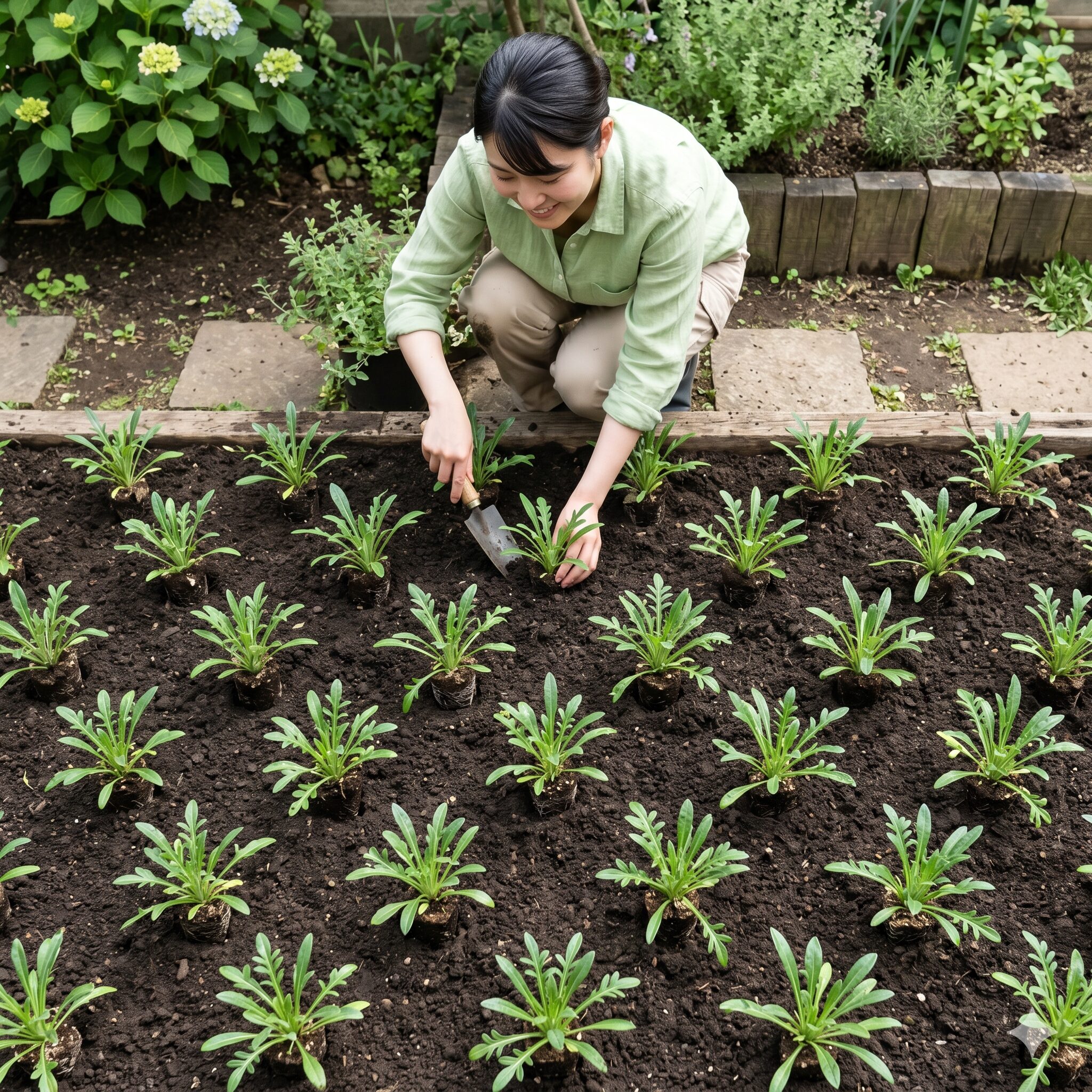 ガザニア 花が咲かない5　ガザニアの理想的な植栽間隔。風通しを確保し蒸れを防ぐ配置例。