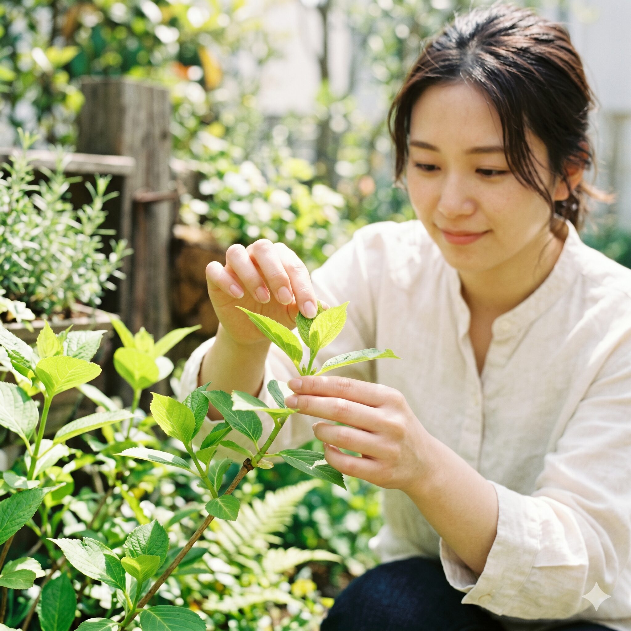 チェリーセージ 木質化6　チェリーセージの過度な木質化を防ぐための正しい摘心（ピンチ）のやり方。