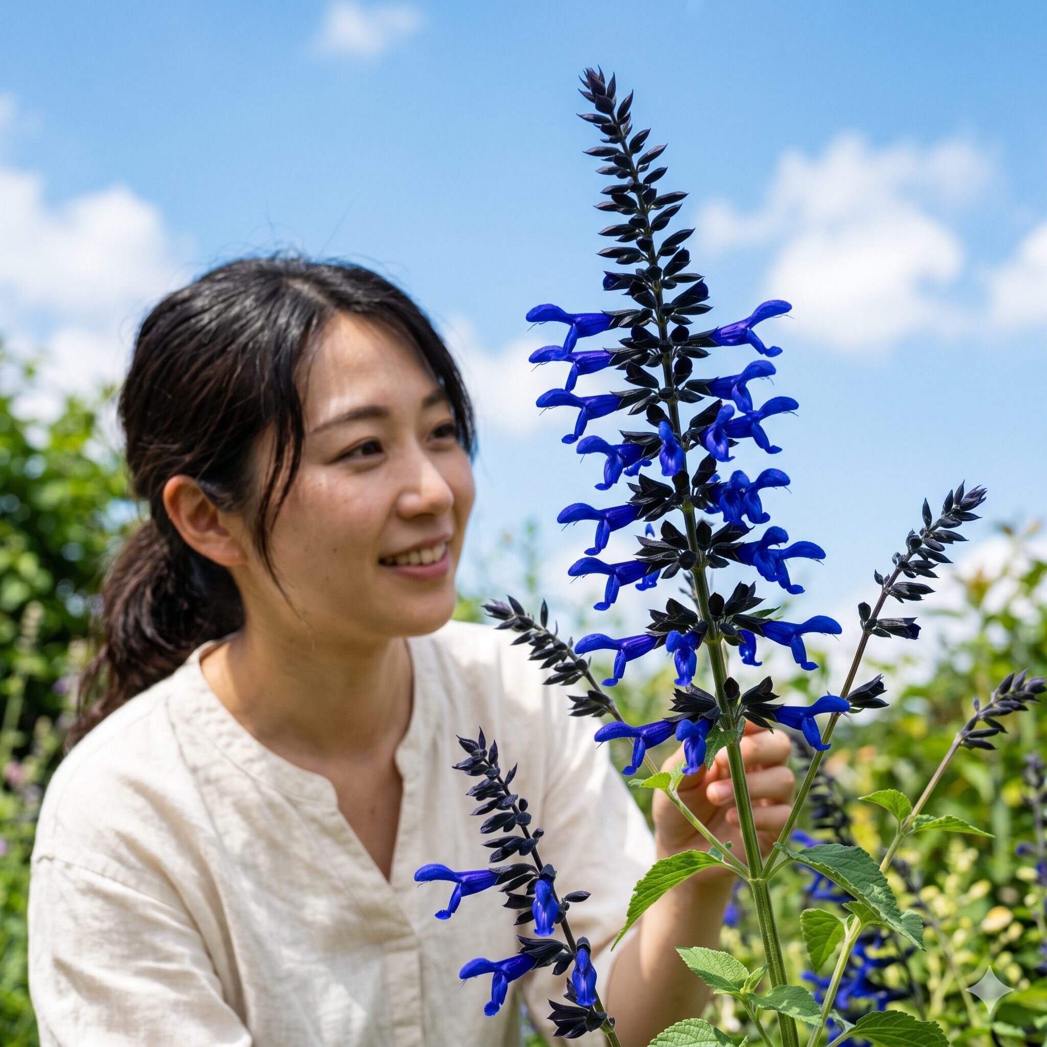 チェリーセージに似た花9　黒いガクと濃紺の花が特徴的なサルビア・ガラニティカ（メドーセージ）