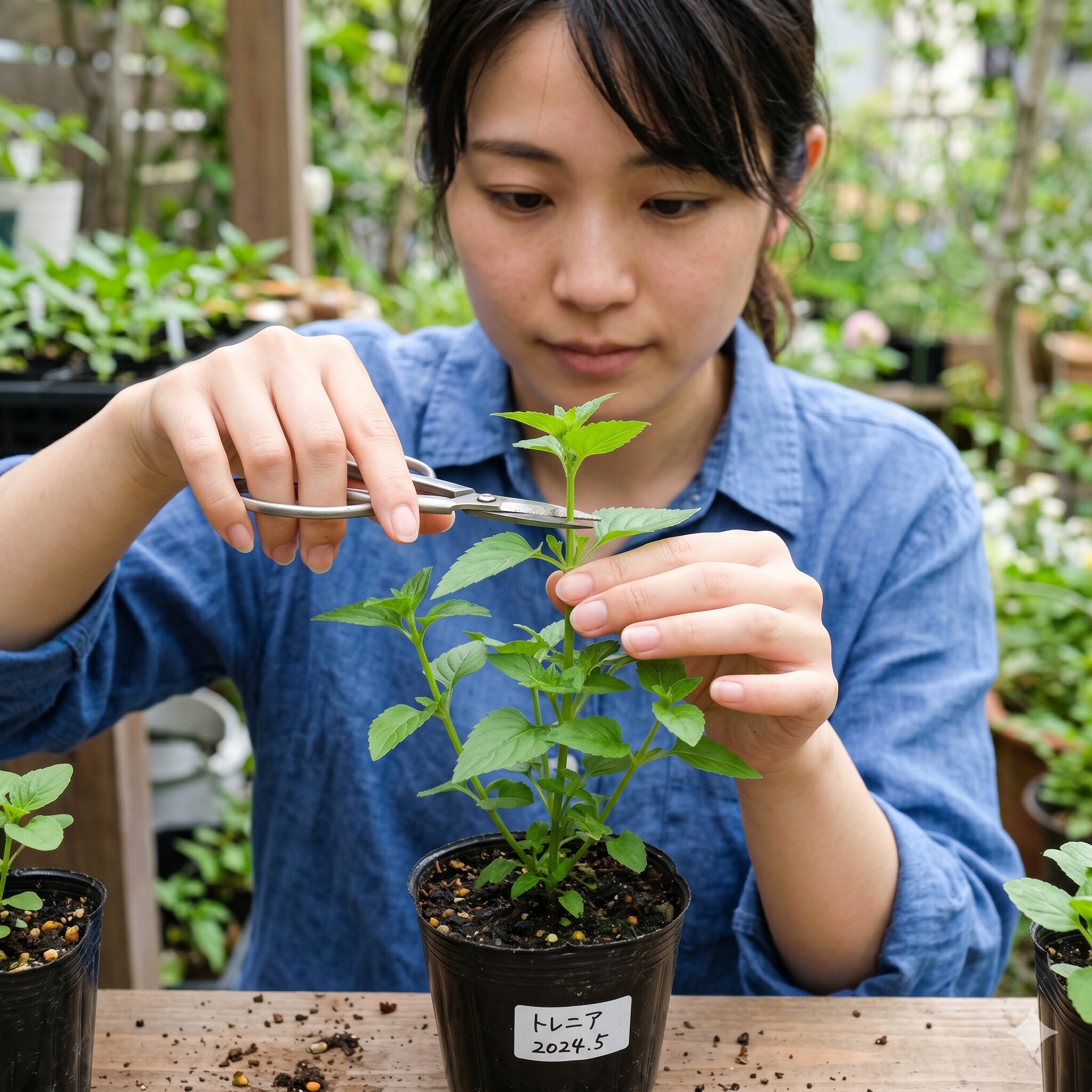 トレニア 種まき9　トレニアの摘心（ピンチ）のやり方。花数を増やしてこんもり育てるコツ。