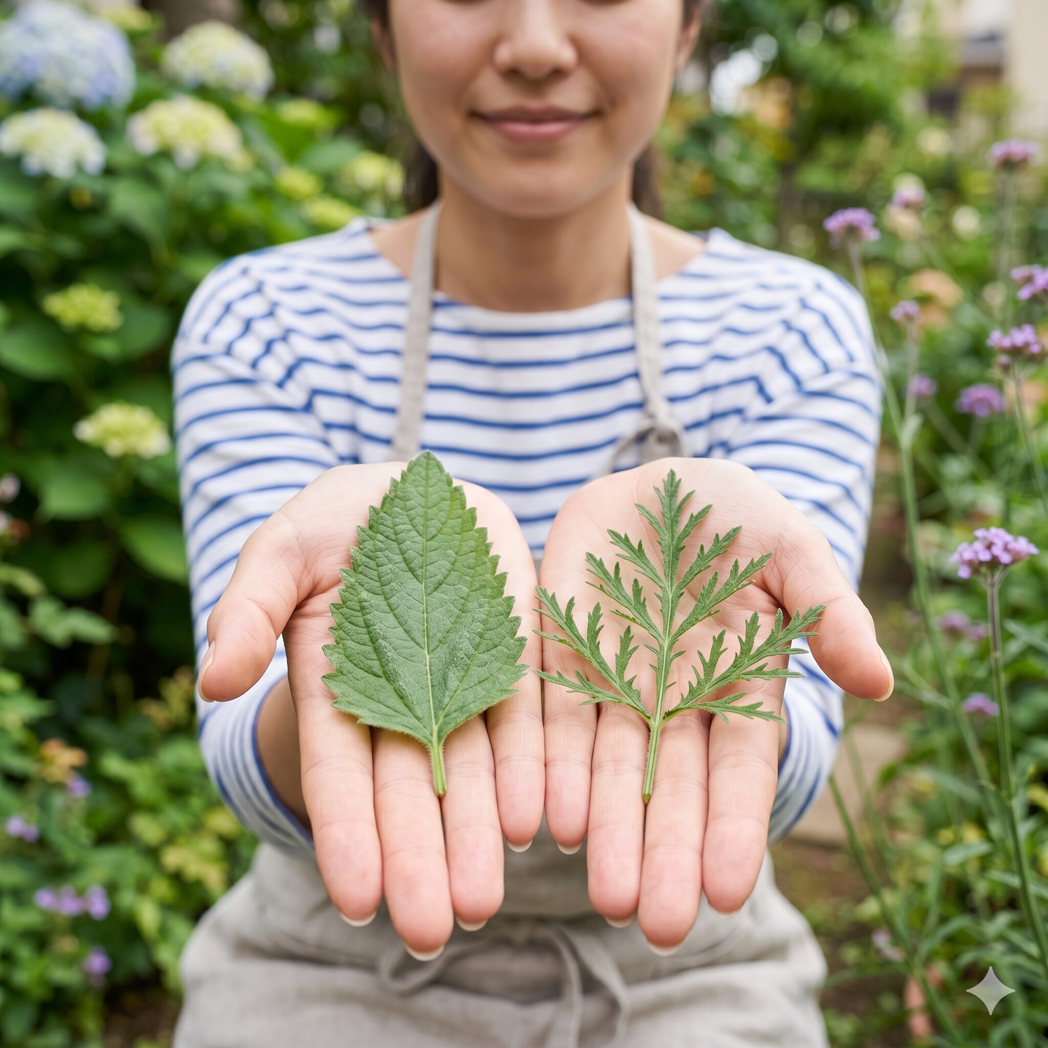 バーベナ 一年草 宿根草 見分け方3　バーベナの耐寒性を判断する基準となる広葉と細葉の形状比較