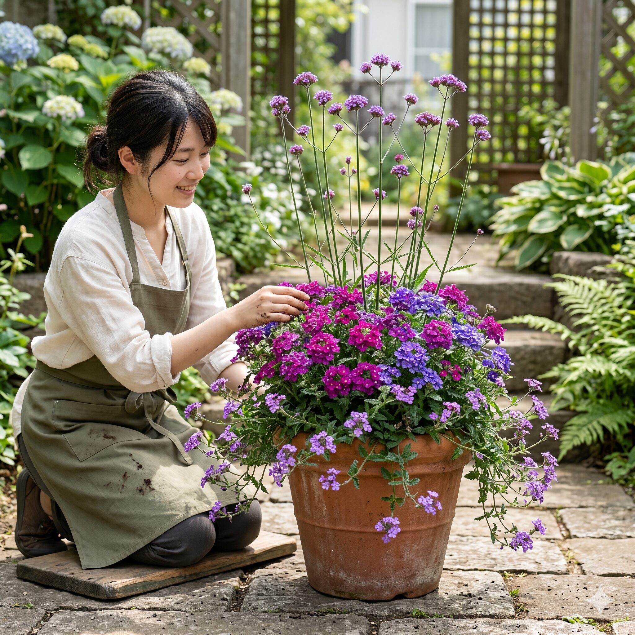 バーベナ 寄せ植え 相性6　スリラー・フィラー・スピラーの構造を活用したバーベナの寄せ植え設計