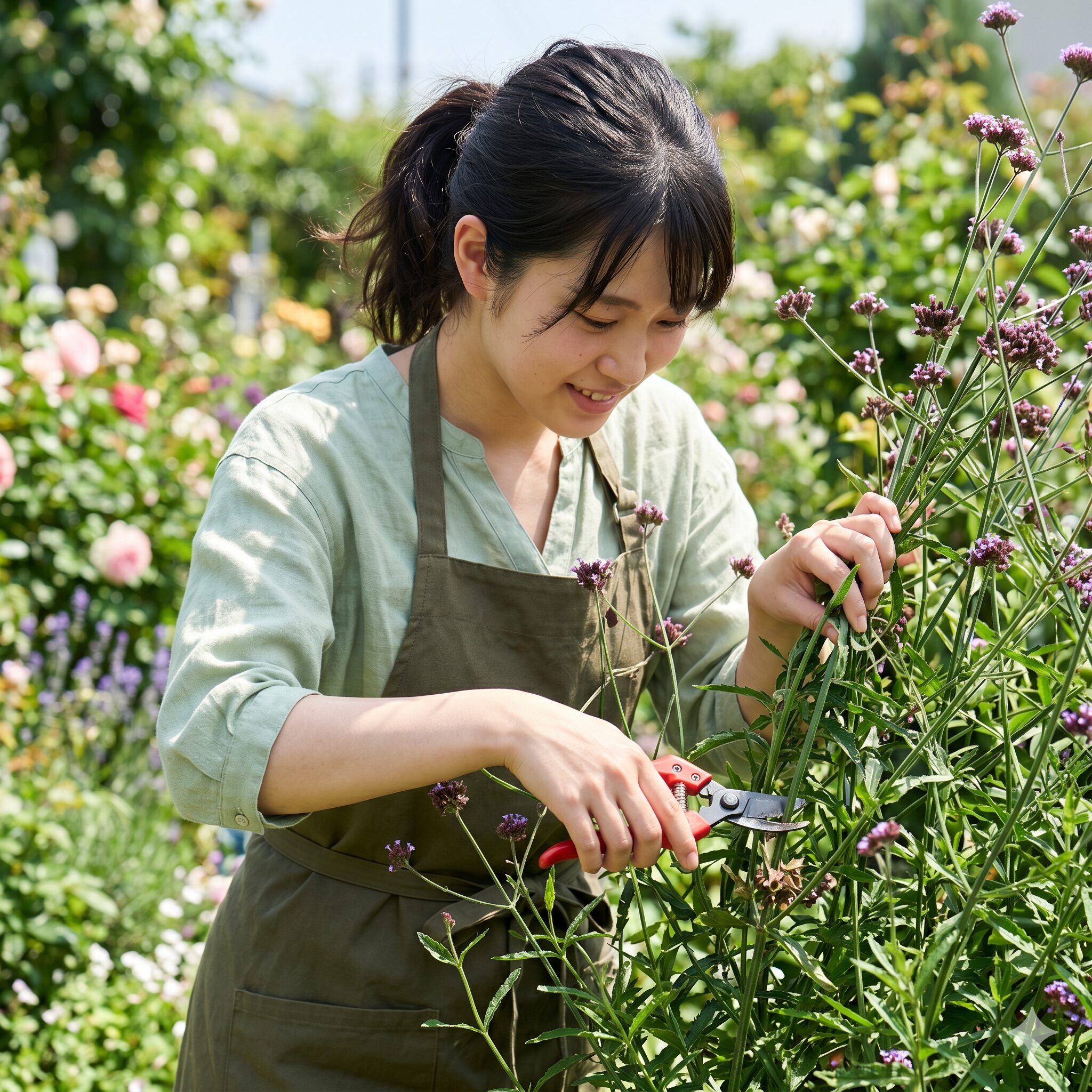 バーベナ 寄せ植え 相性8　バーベナのうどんこ病を防ぐための間引き剪定（メンテナンス）