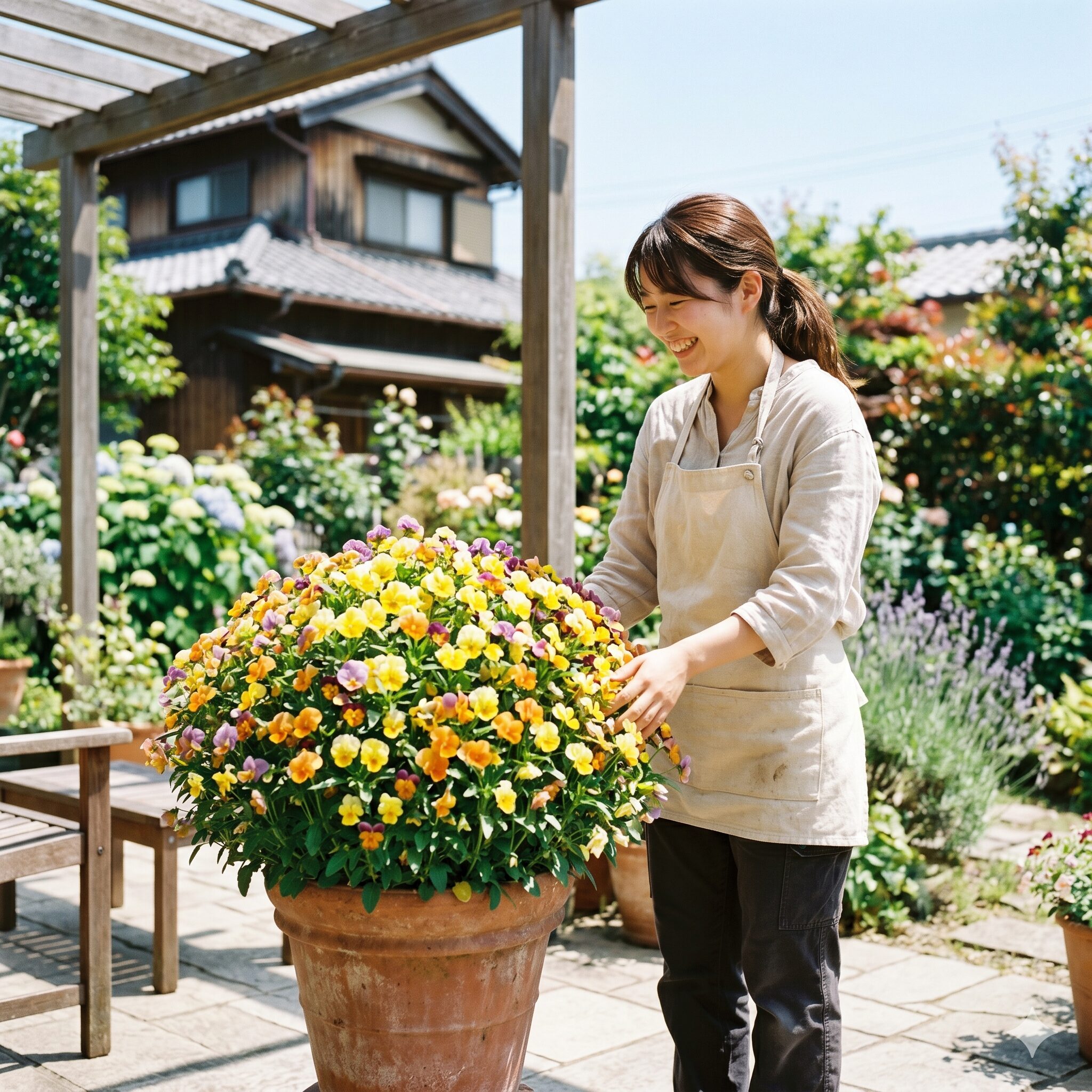 フィオリーナ 摘心6　日当たりの良い最適な場所で栽培されるフィオリーナの鉢植え