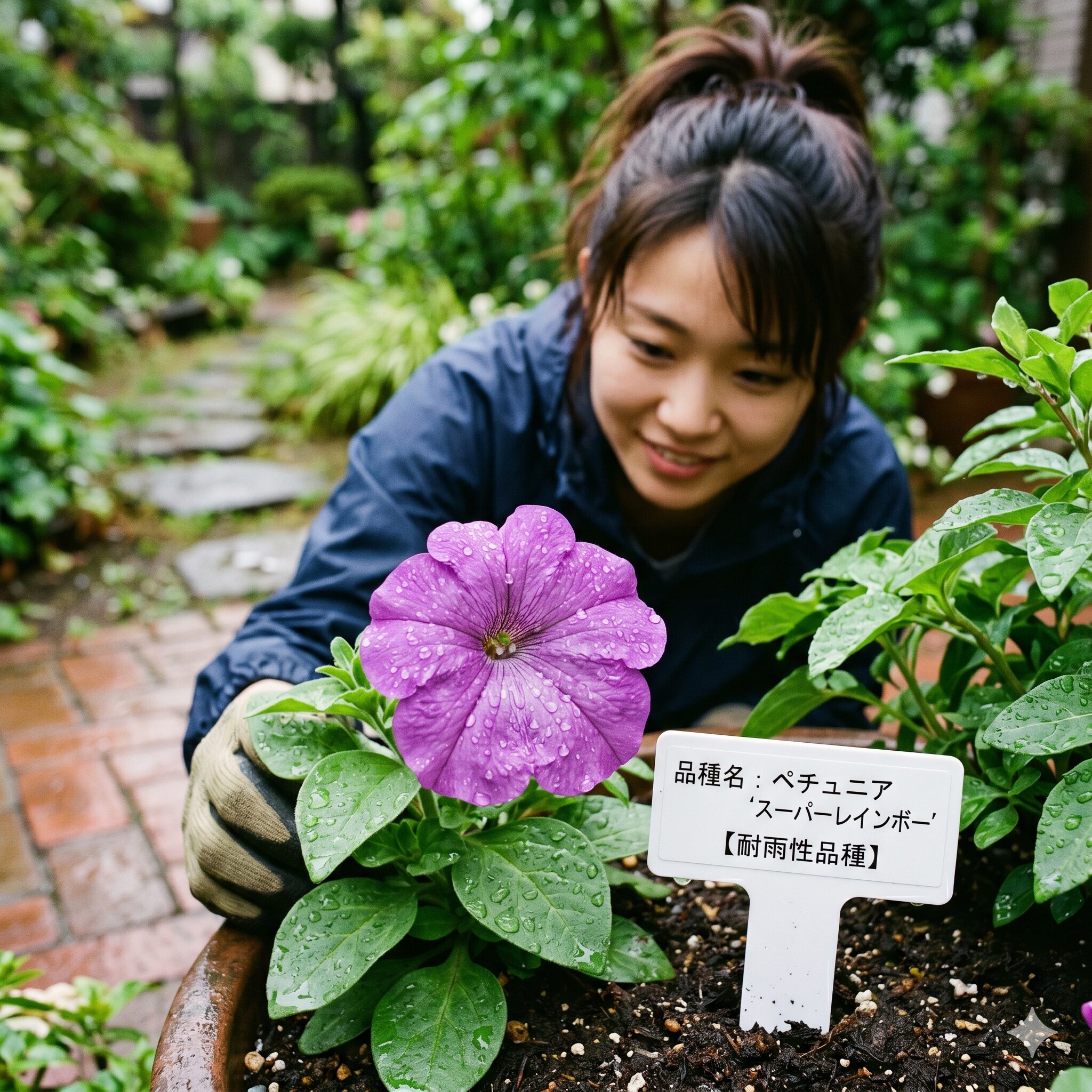 ペチュニア 地植え 花壇2　雨に濡れても元気に咲く耐雨性の高いブランドペチュニアの接写
