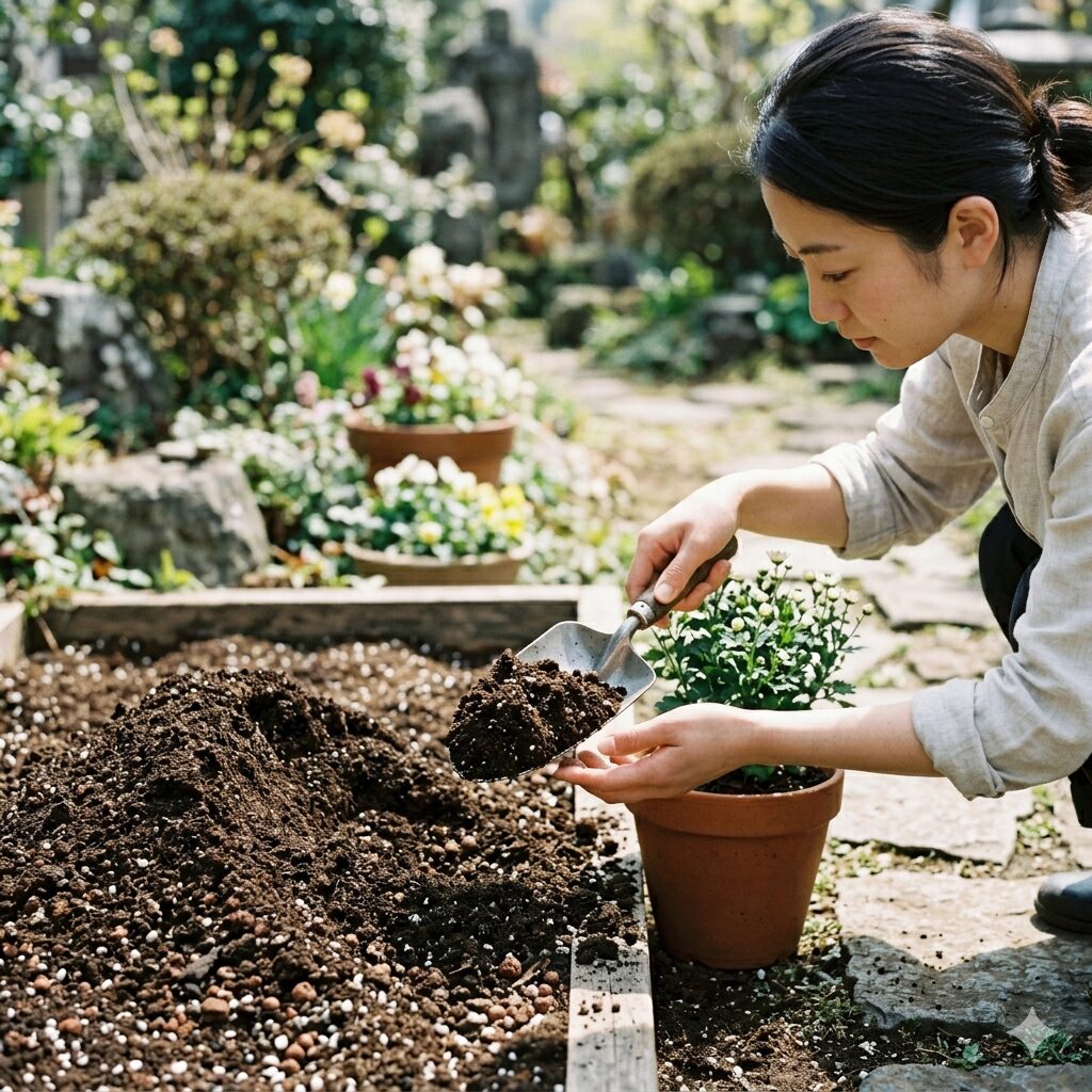 ペチュニア 地植え 花壇4　ペチュニアの地植えに最適な赤玉土や腐葉土を配合した水はけの良い土