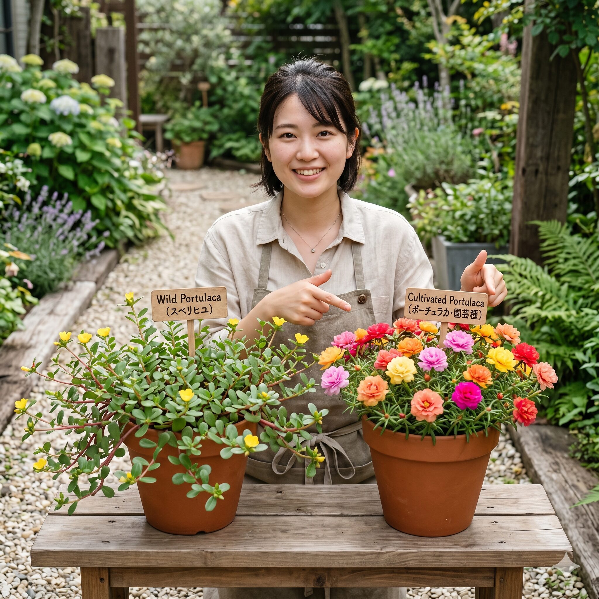 ポーチュラカ こぼれ種6 先祖返りして葉ばかりが茂り小さな黄色の花を咲かせしたポーチュラカの株