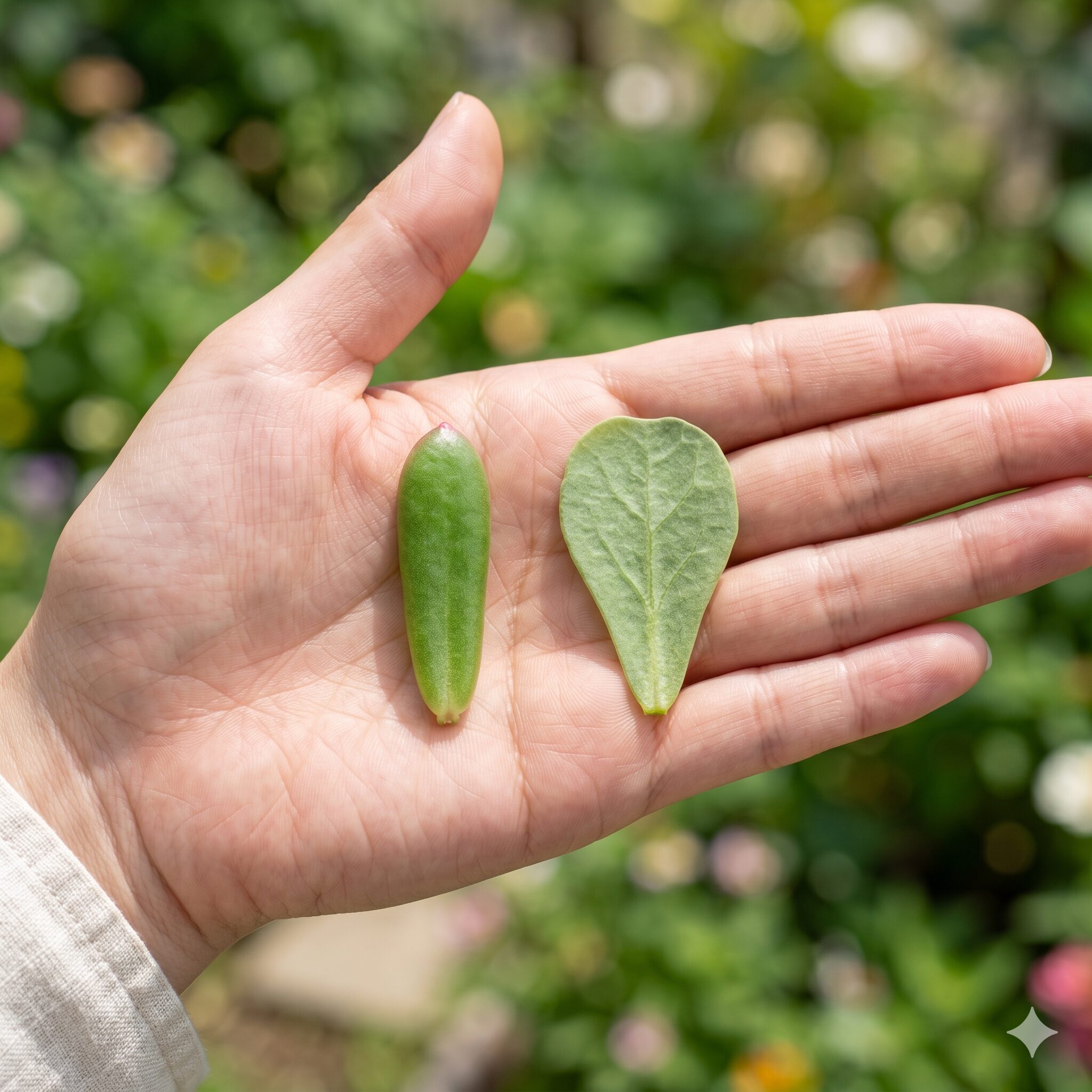 ポーチュラカ こぼれ種7 厚みのあるポーチュラカの葉と平べったい雑草スベリヒユの葉の見分け方