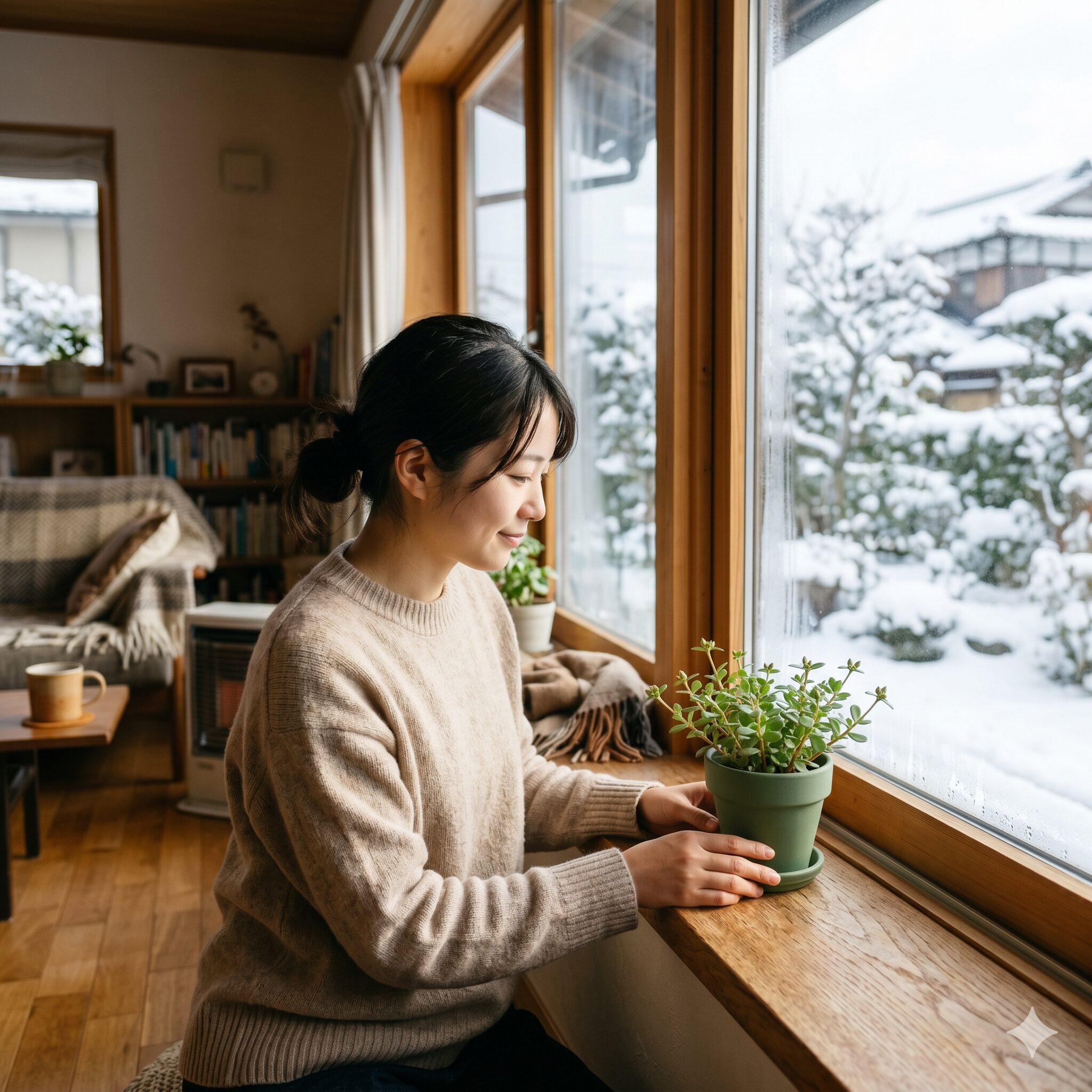 ポーチュラカ 挿し芽10 冬の寒さから守るために室内の暖かい日の当たる窓辺でコンパクトに管理される冬越し用のポーチュラカ苗