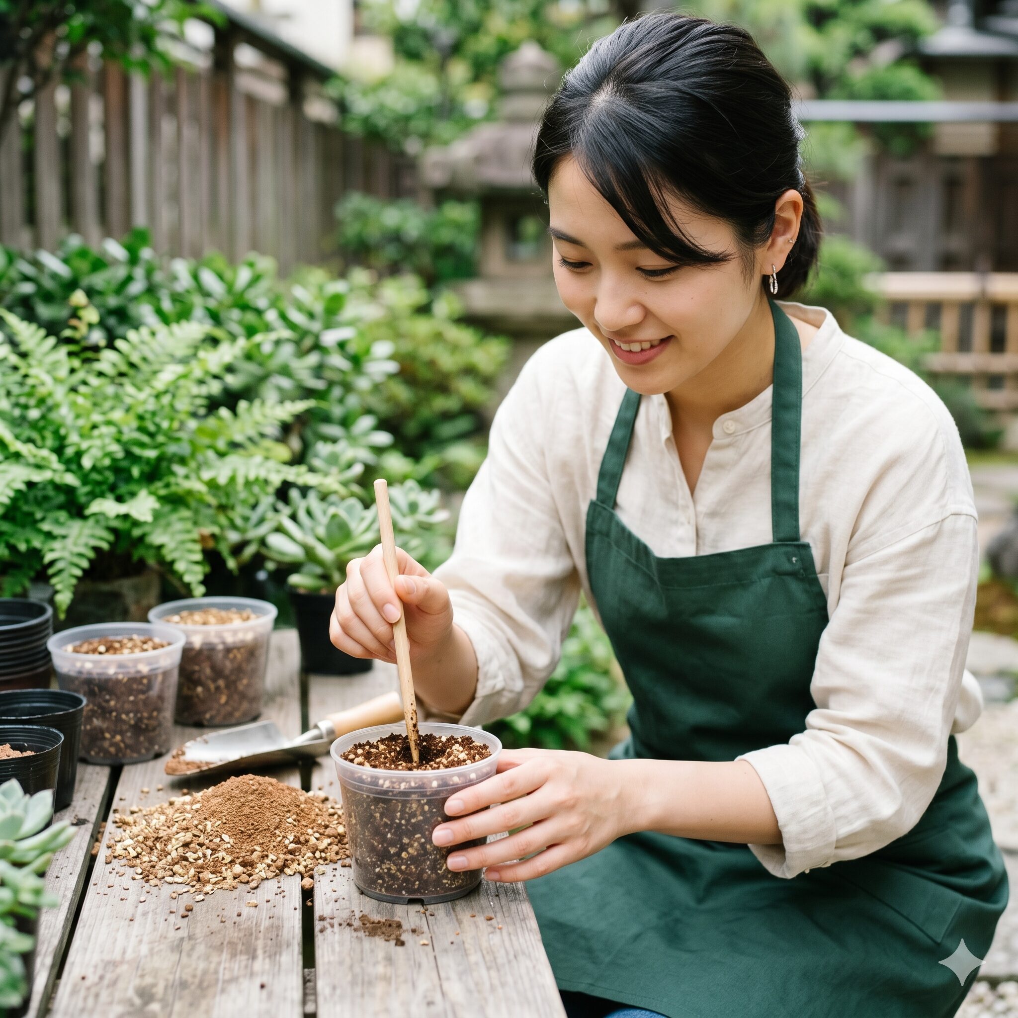 ポーチュラカ 挿し芽5 ポーチュラカの土挿しに最適な、清潔で肥料の入っていない赤玉土小粒とバーミキュライトの用土