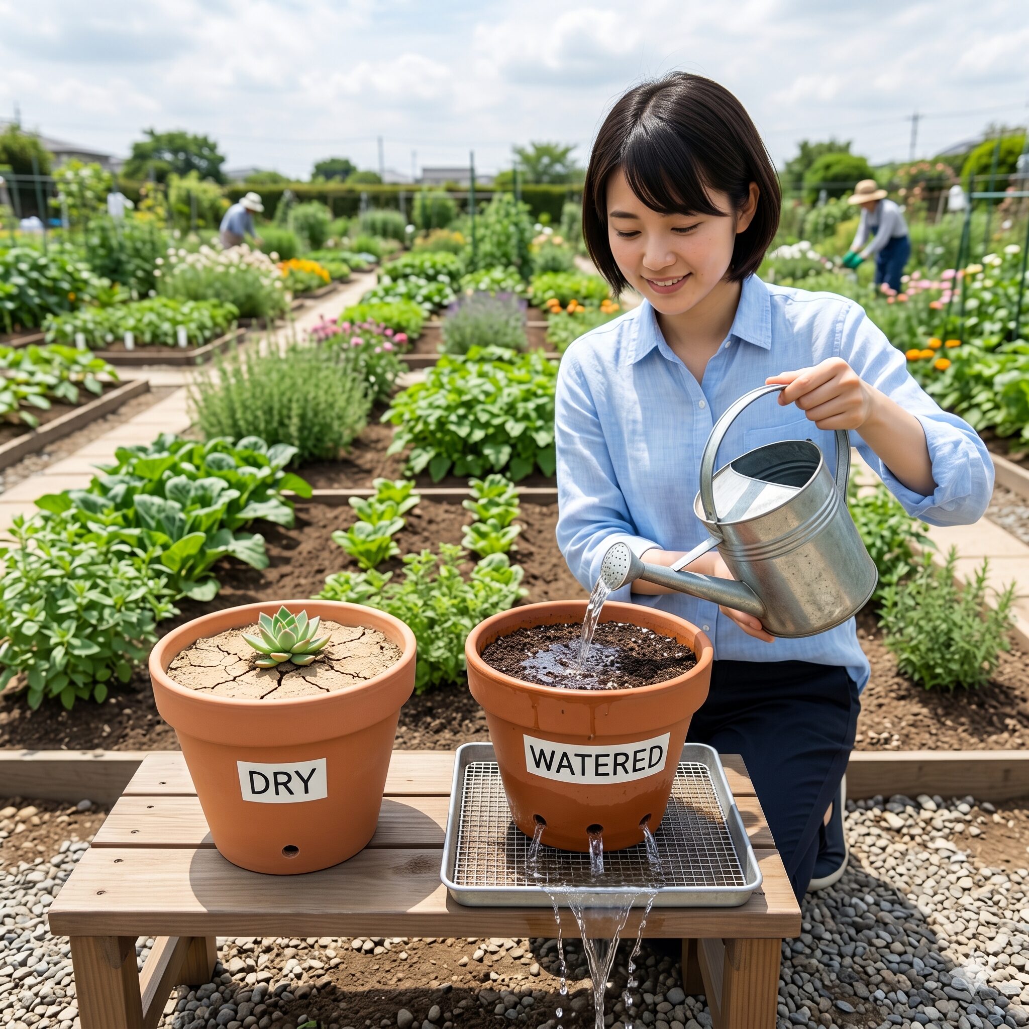 ポーチュラカ 挿し芽8 根腐れを防ぐために土が乾いてからたっぷりと水を与えるメリハリのある水やりの様子