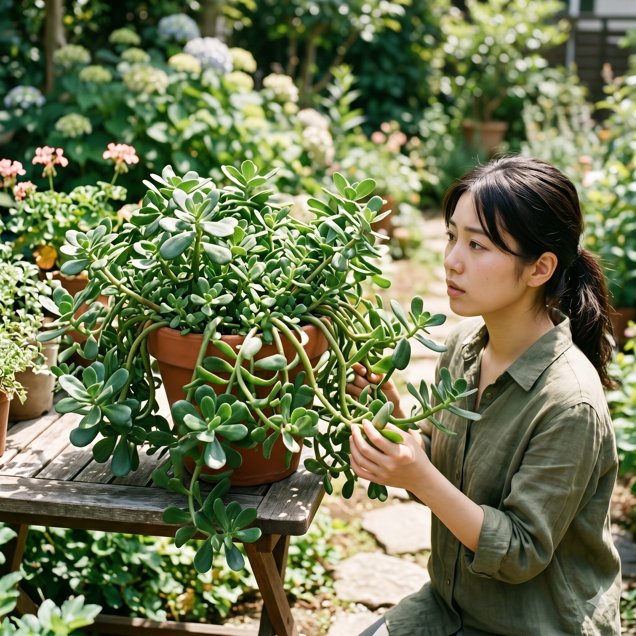 ポーチュラカ 花が咲かない4 窒素肥料の与えすぎで葉ばかりが青々と旺盛に茂りつぼみが全くつかない蔓ボケ状態のポーチュラカ