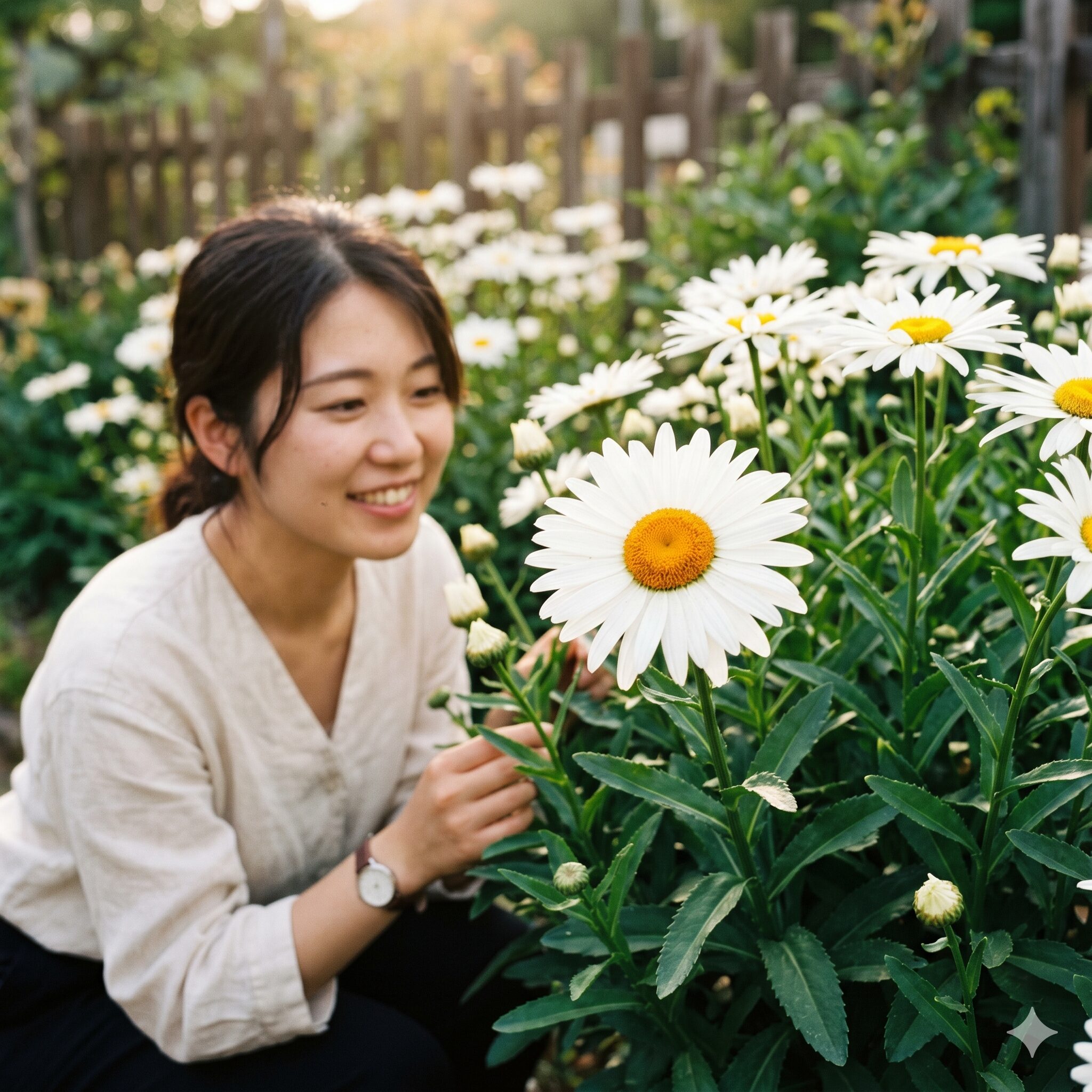 マーガレットに似た花 多年草5　大輪の花を咲かせるシャスターデイジーのクローズアップ
