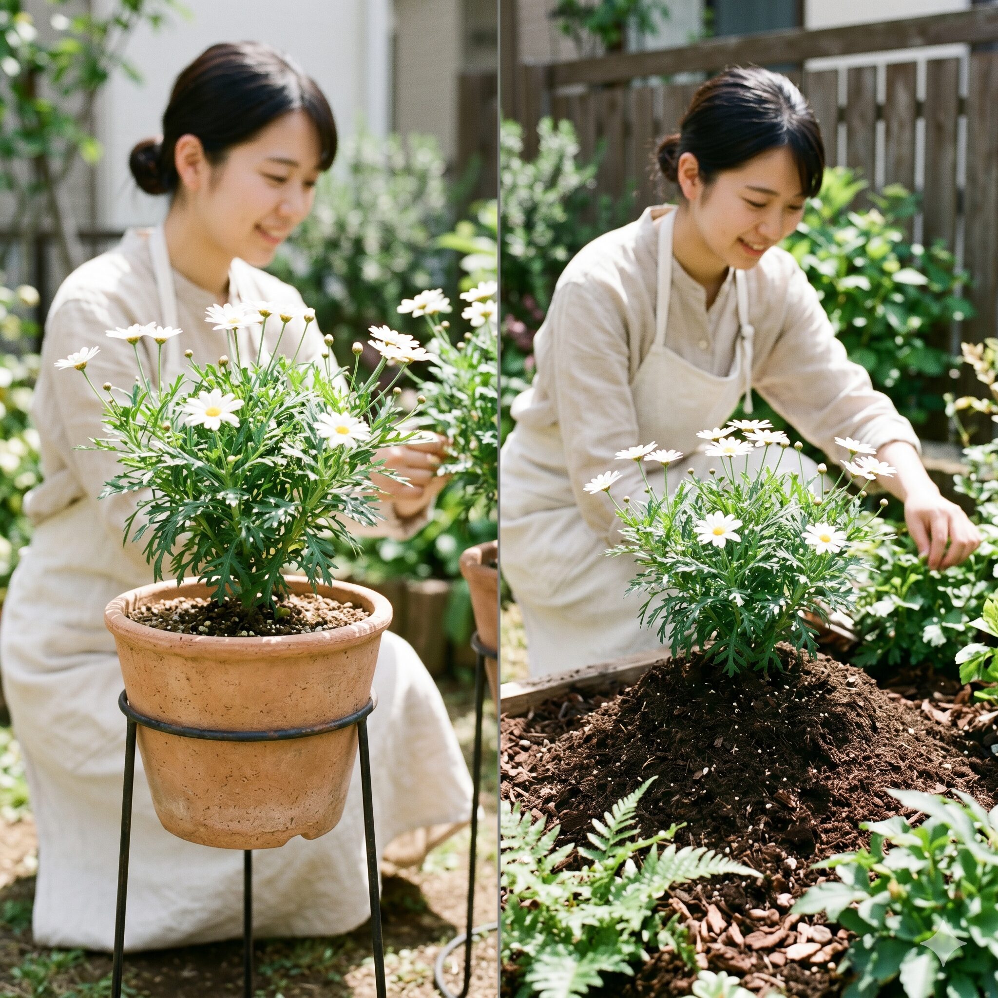 マーガレット寿命2 マーガレットの生存率を高める鉢植え栽培と地植えの高植えマウンド設計の比較