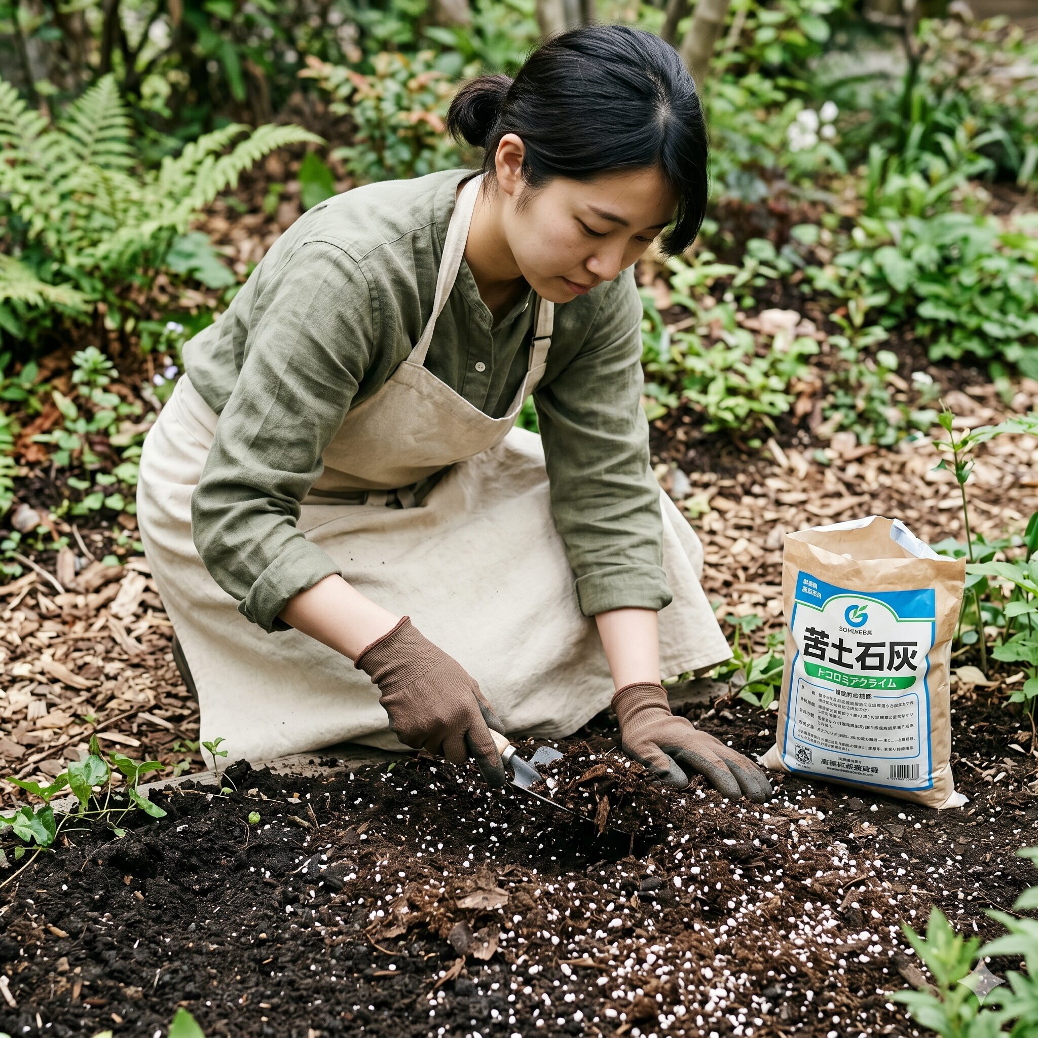 宿根 バーベナ 地 植え5　宿根バーベナのための土壌改良作業（腐葉土とパーライトの混合）