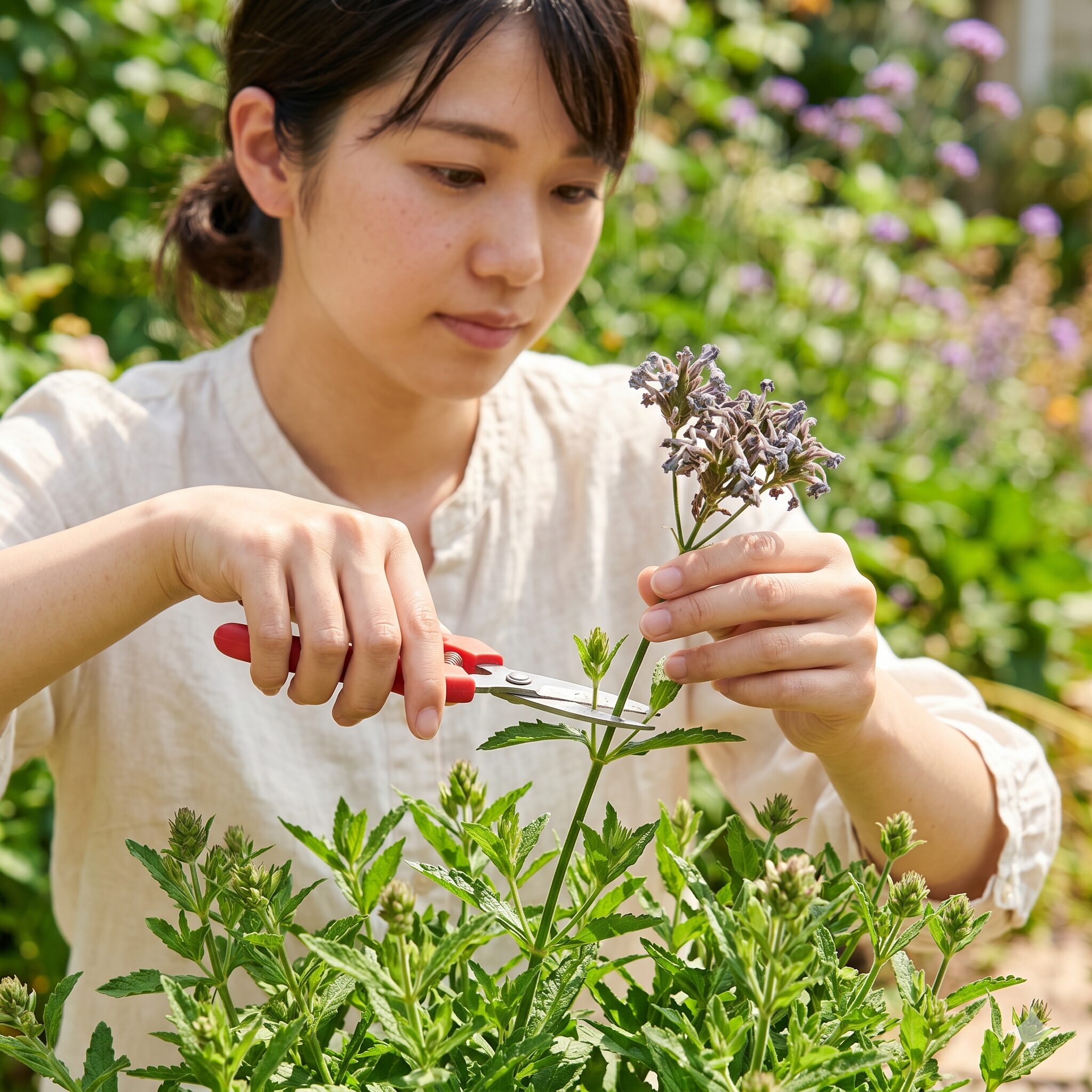 宿根 バーベナ 地 植え7　宿根バーベナの開花を長く楽しむための花がら摘み作業